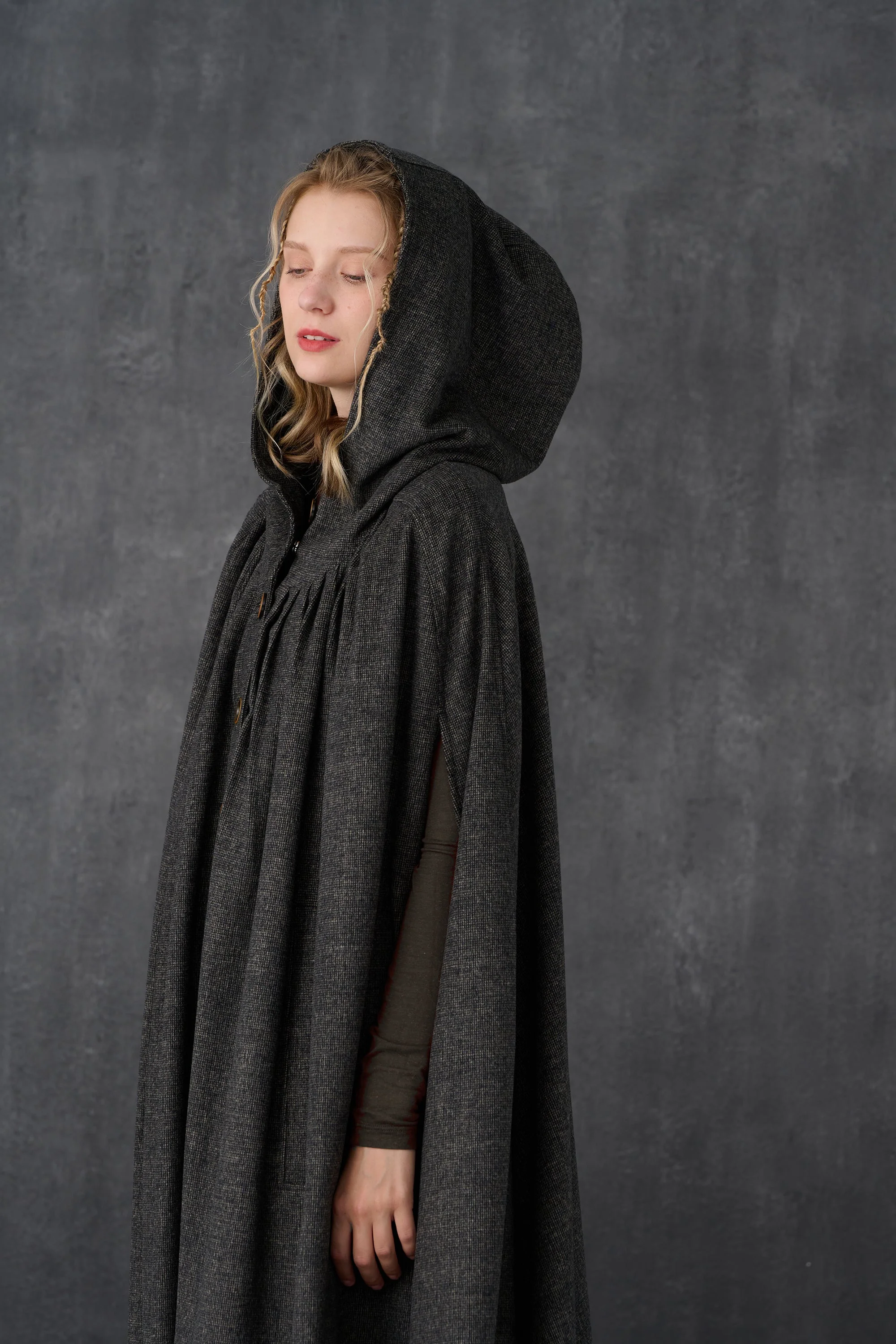 ARIEL 14 | HOODED WOOL CLOAK COAT - Image 16