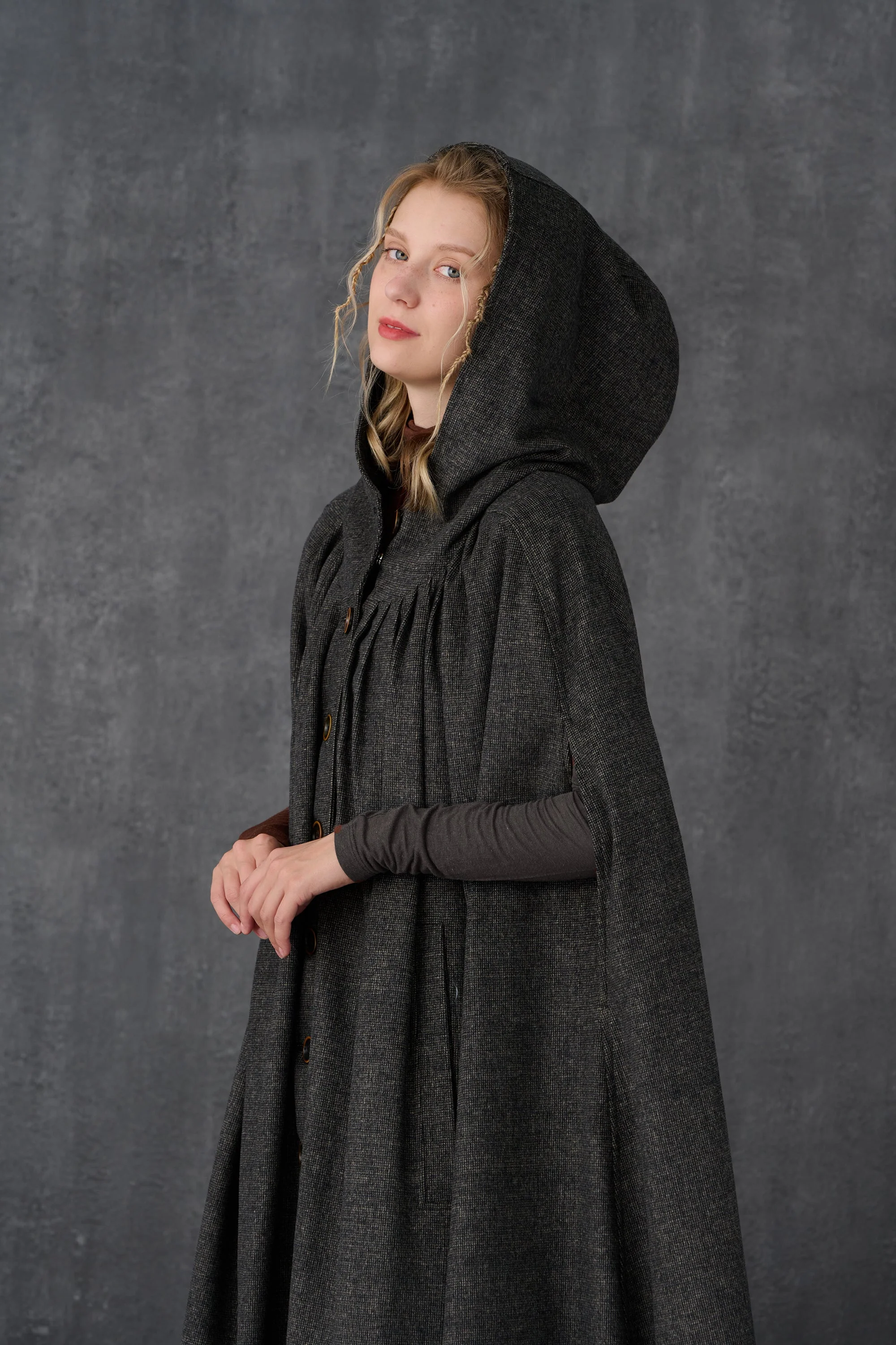 ARIEL 14 | HOODED WOOL CLOAK COAT - Image 17