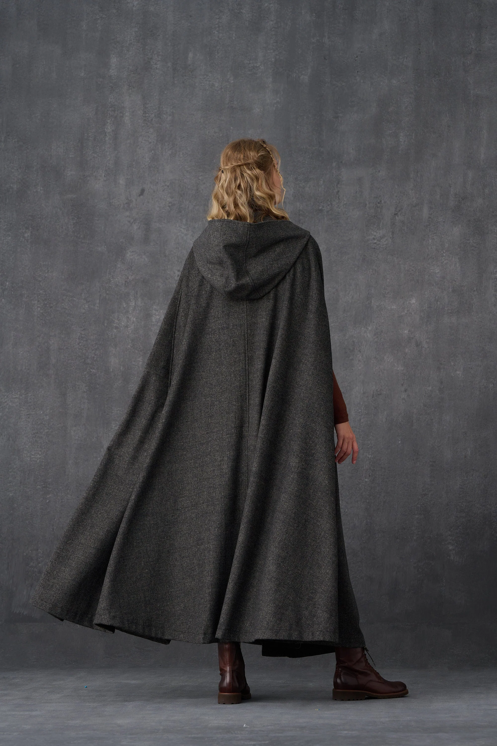 ARIEL 14 | HOODED WOOL CLOAK COAT - Image 6