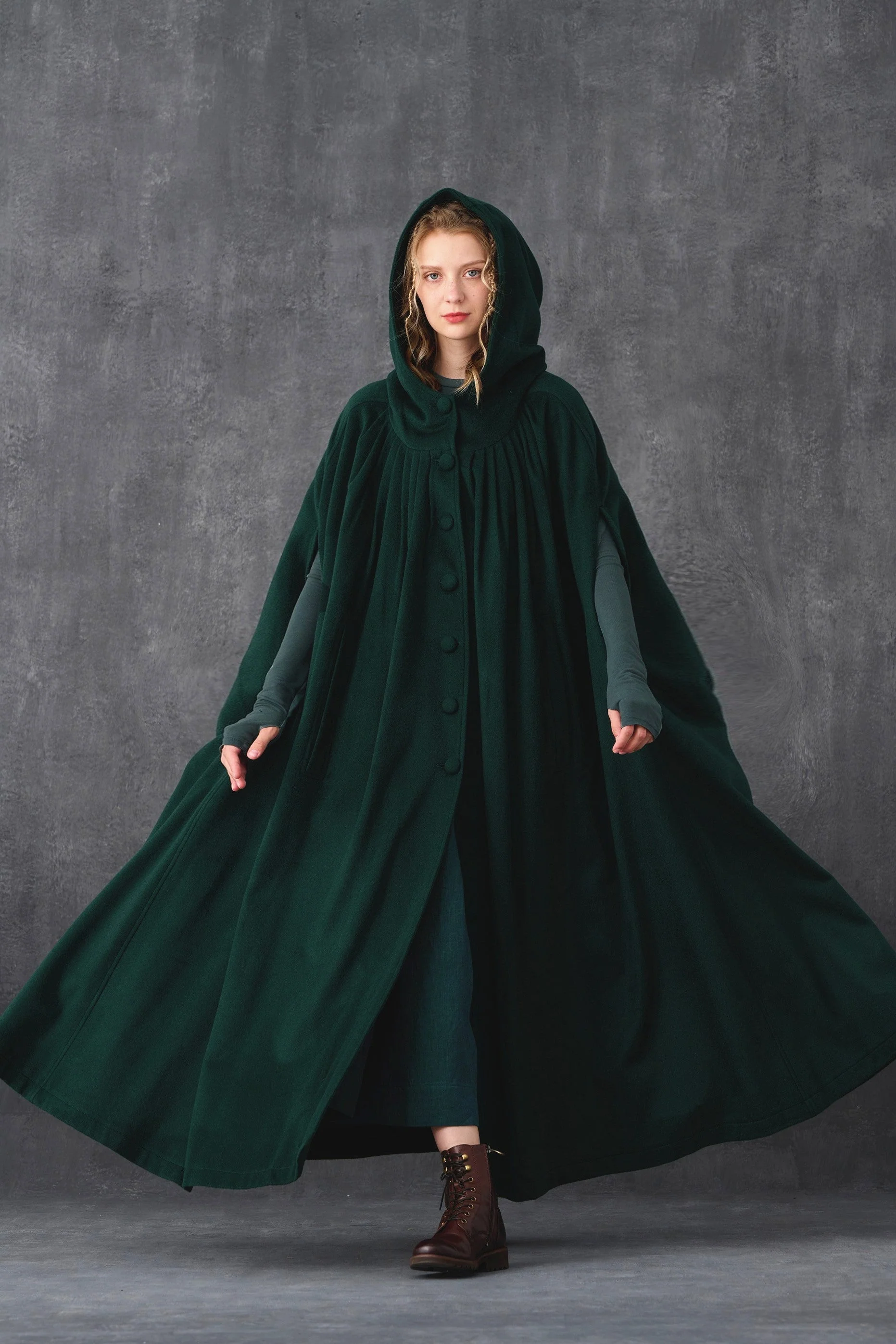 ARIEL 14 | HOODED WOOL CLOAK COAT - Image 7