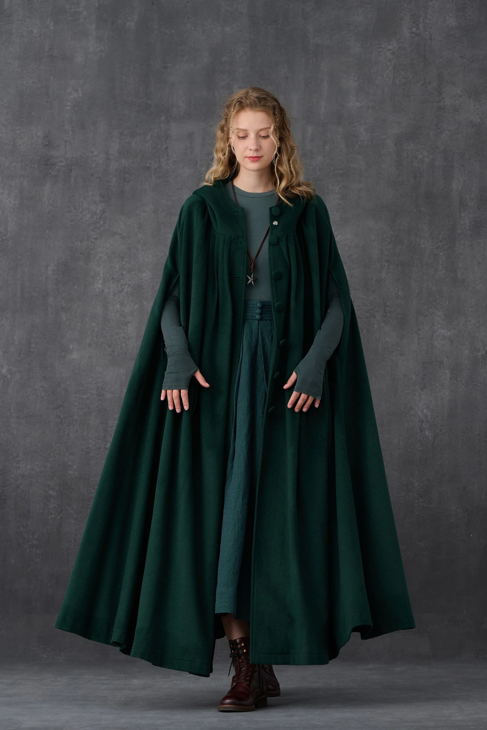 ARIEL 14 | HOODED WOOL CLOAK COAT - Image 8