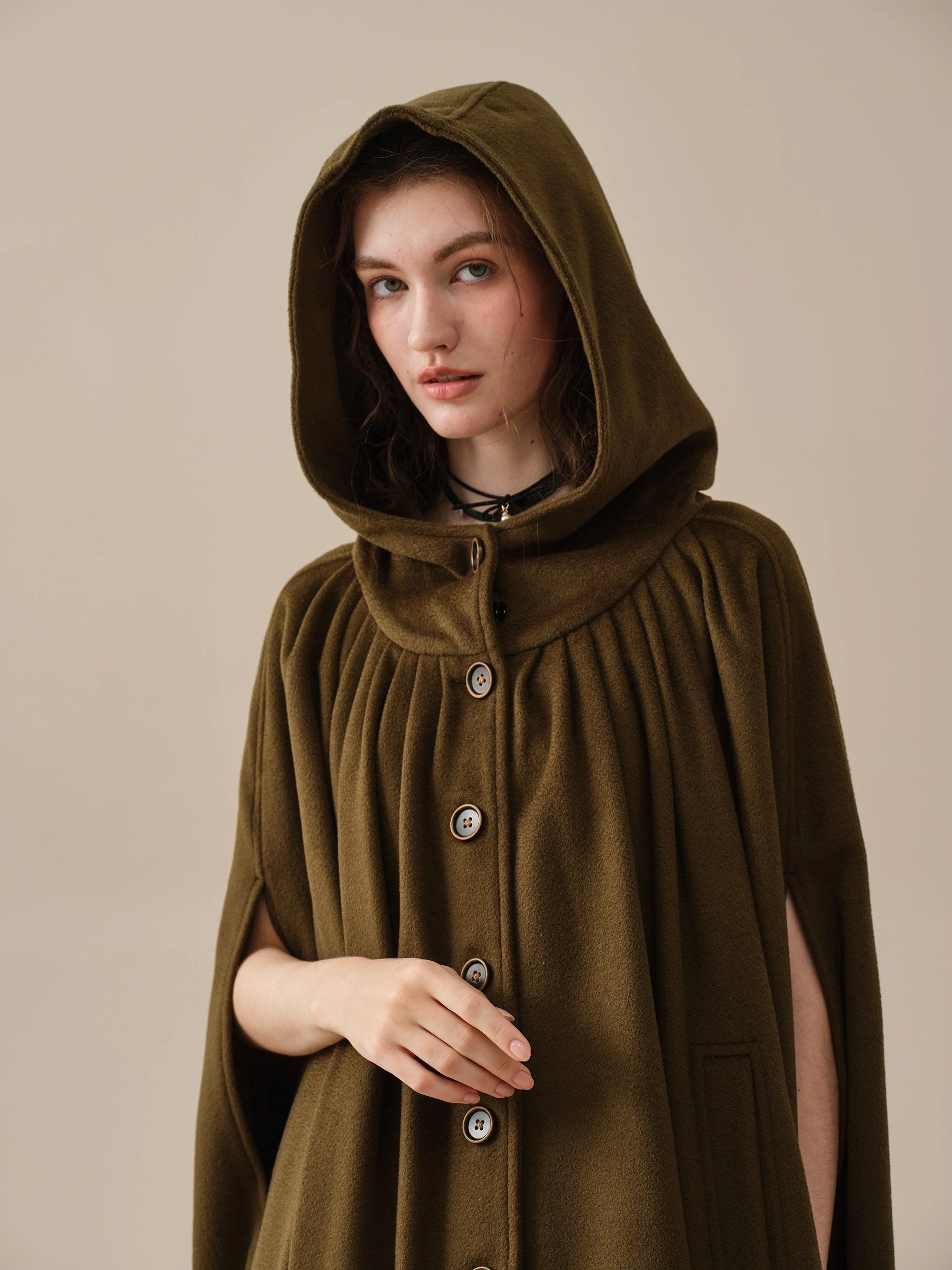 ARIEL 14 | HOODED WOOL CLOAK COAT - Image 10