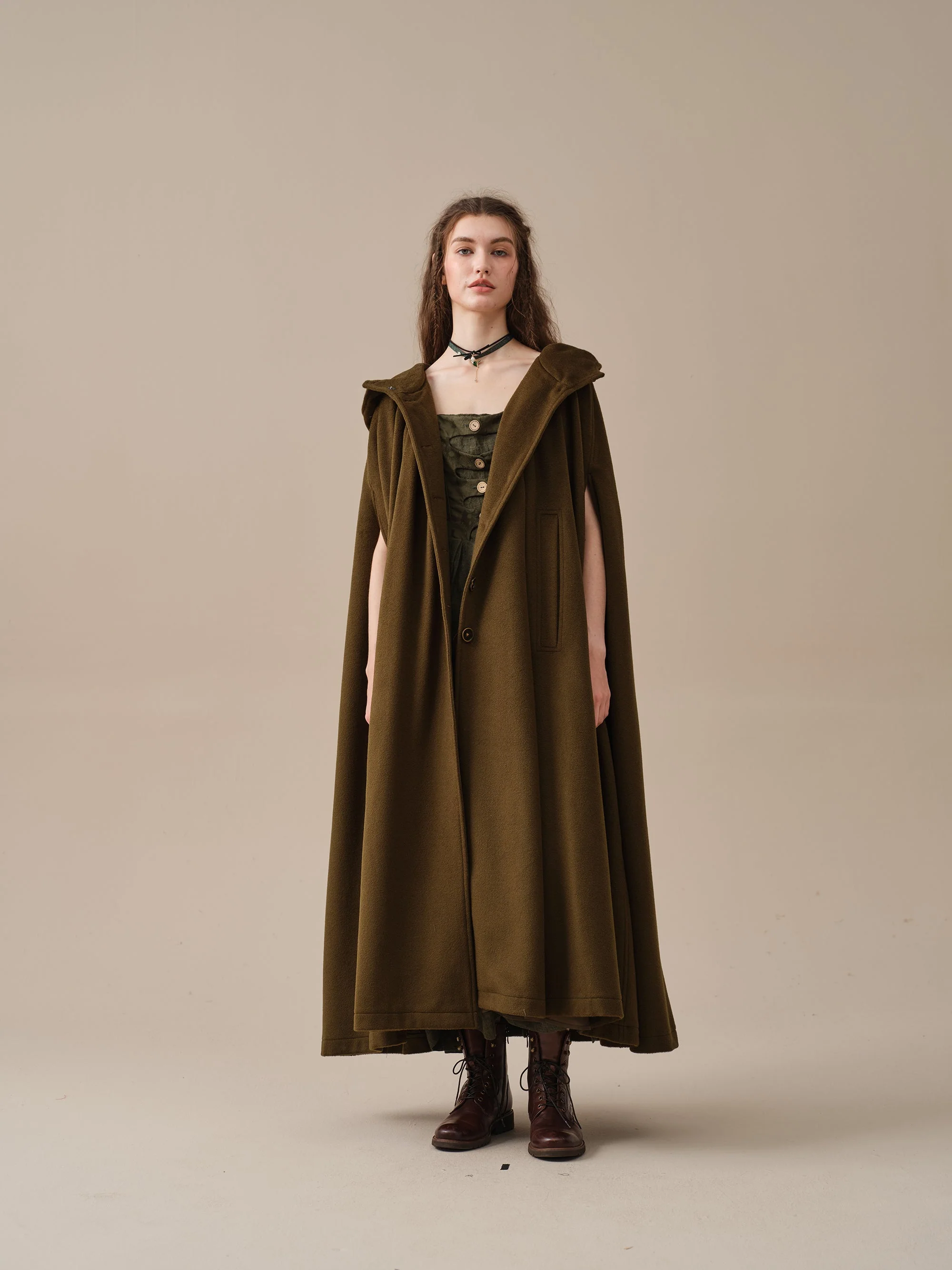 ARIEL 14 | HOODED WOOL CLOAK COAT - Image 11