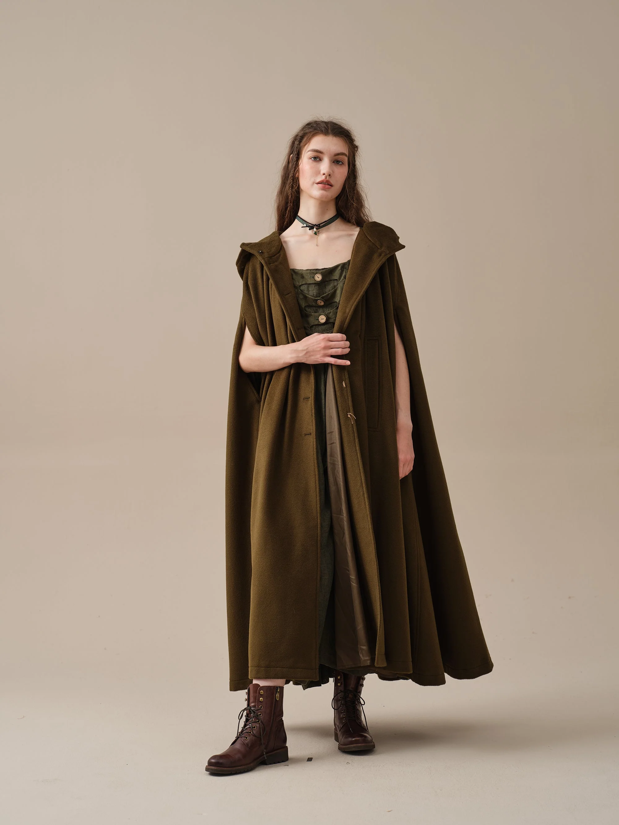 ARIEL 14 | HOODED WOOL CLOAK COAT - Image 13