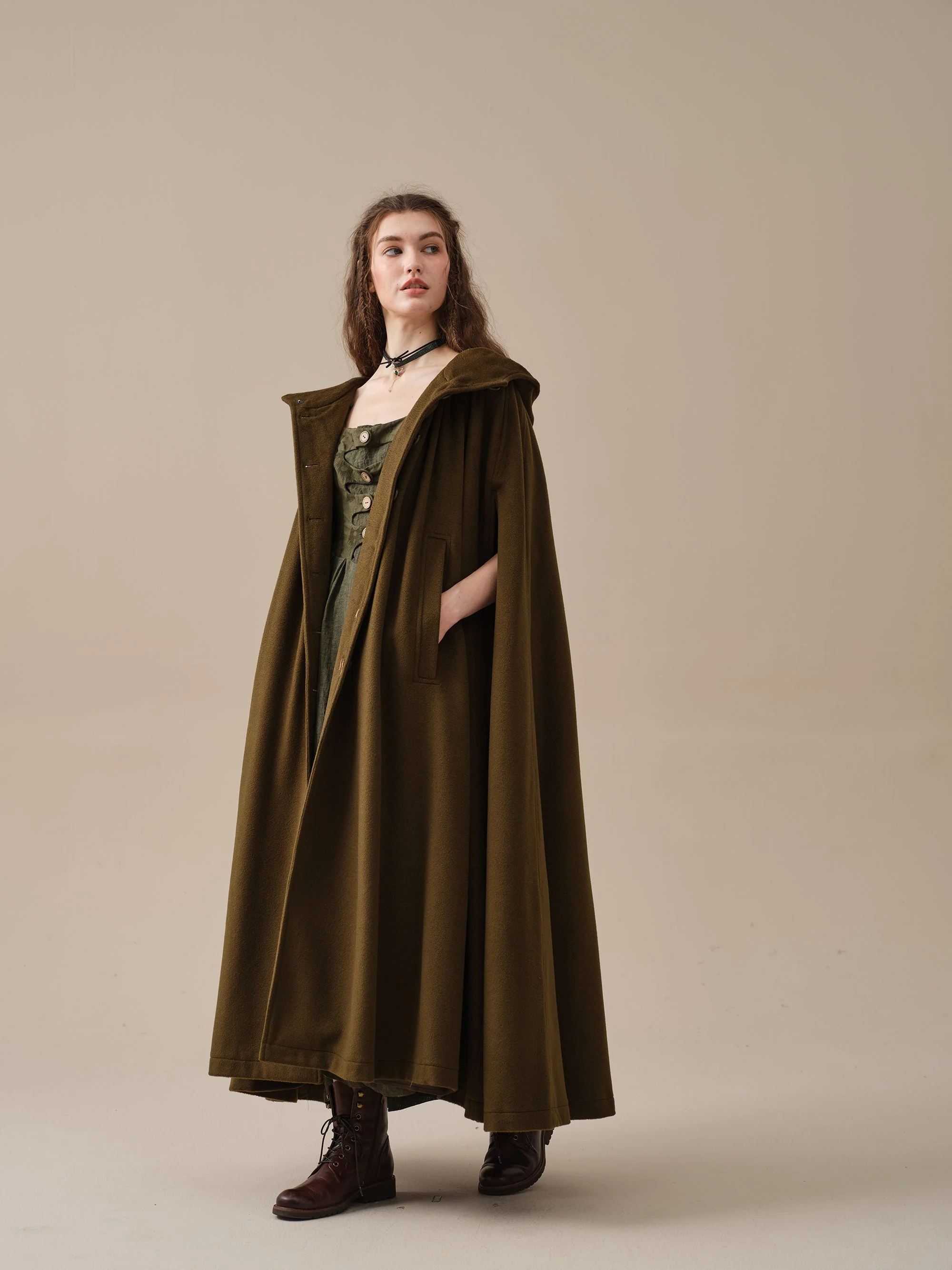 ARIEL 14 | HOODED WOOL CLOAK COAT - Image 14