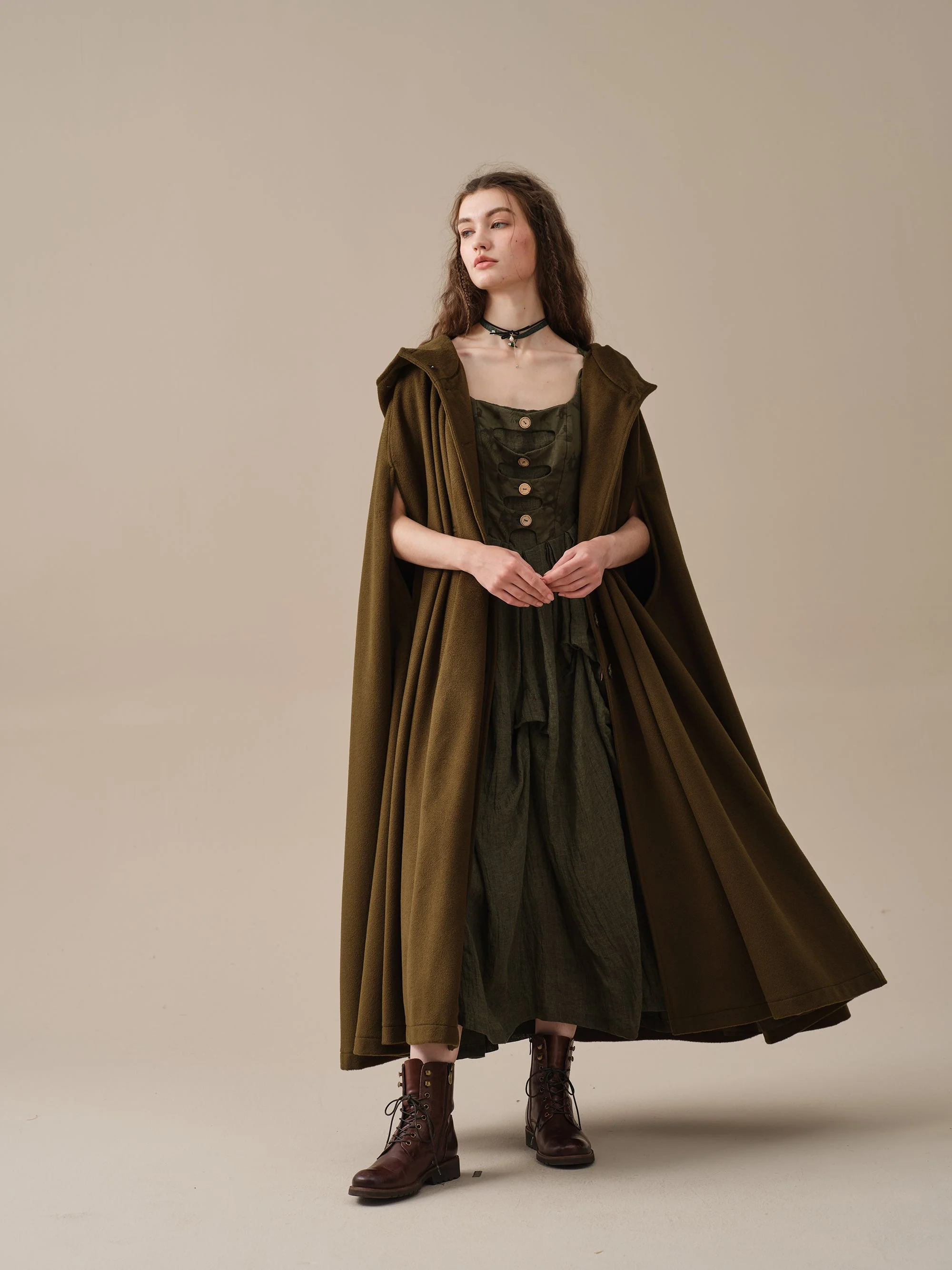 ARIEL 14 | HOODED WOOL CLOAK COAT - Image 18