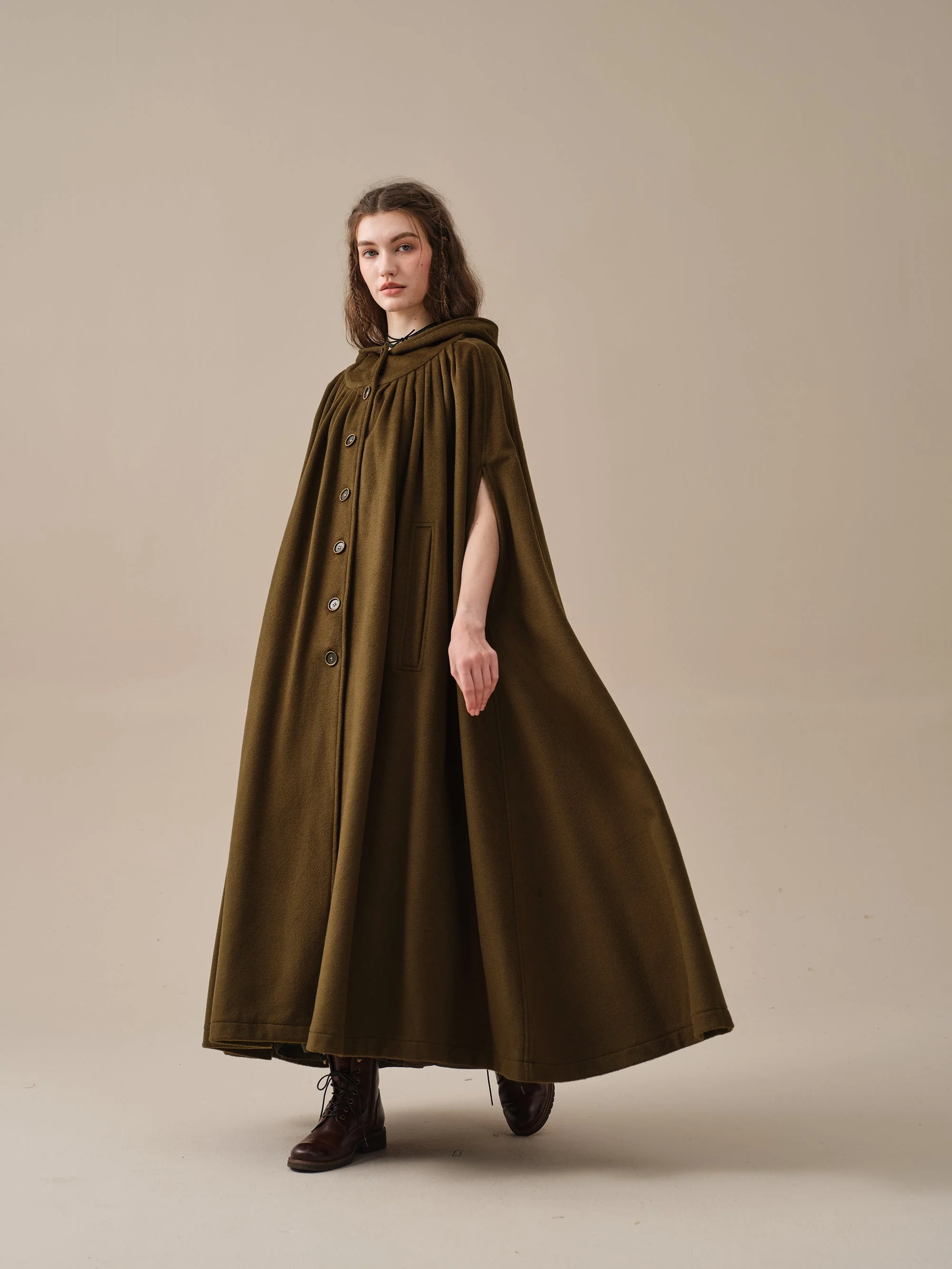 ARIEL 14 | HOODED WOOL CLOAK COAT - Image 19