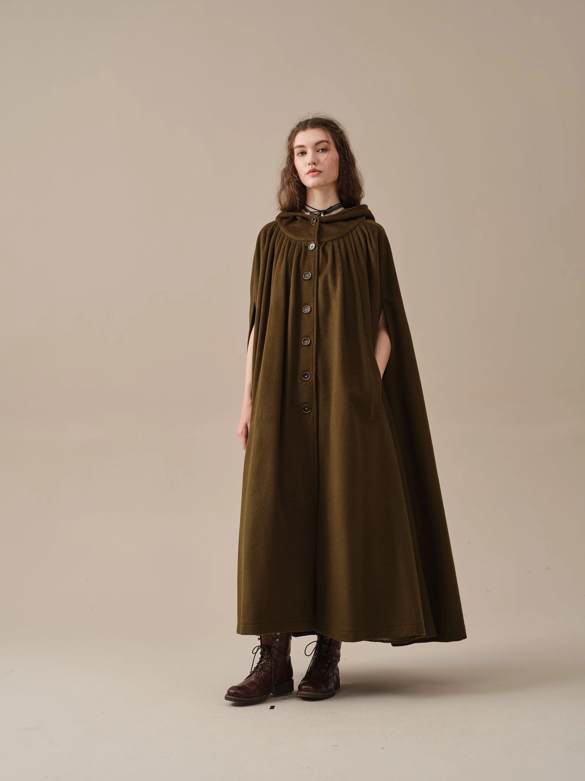 ARIEL 14 | HOODED WOOL CLOAK COAT - Image 20