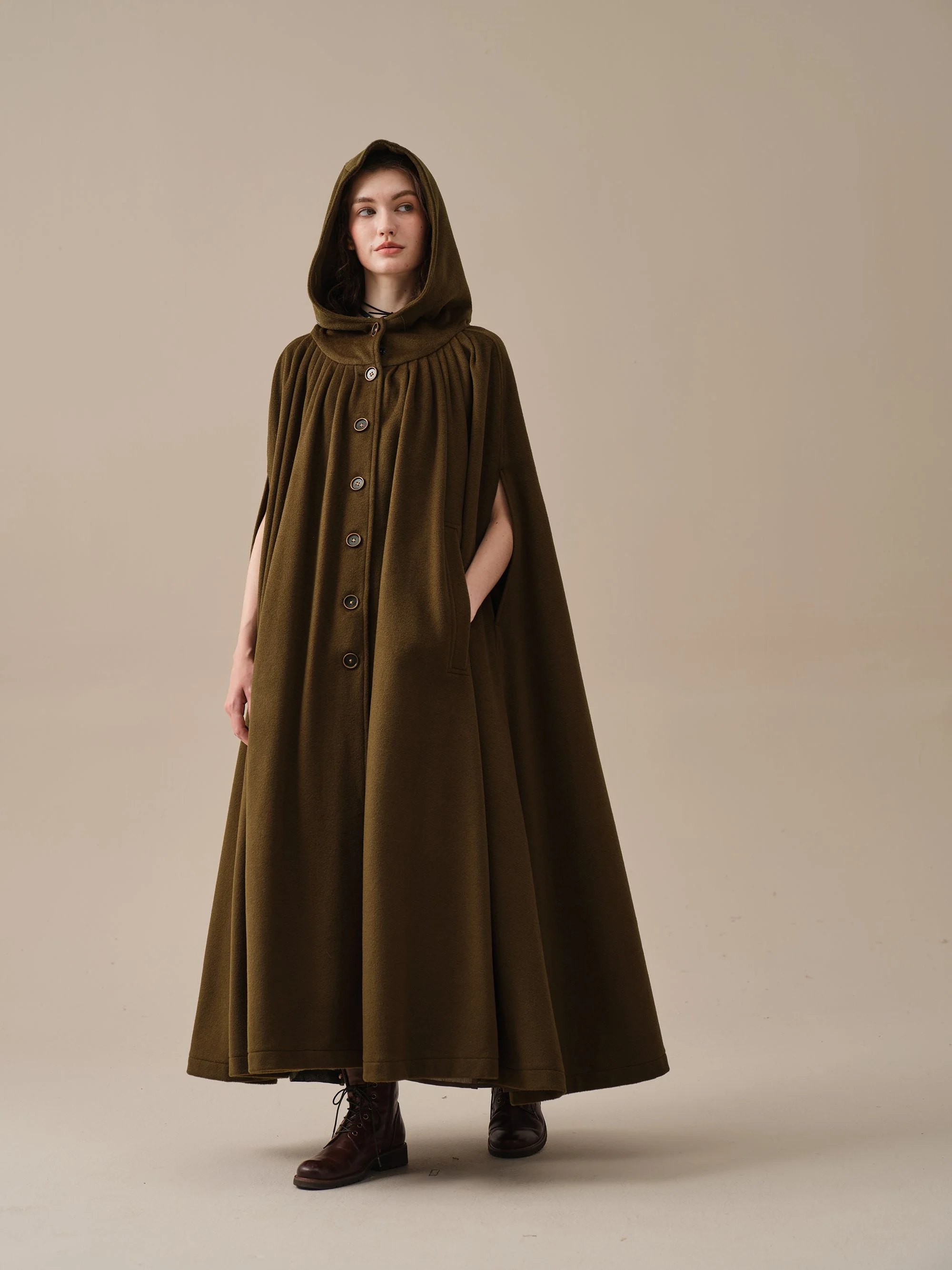 ARIEL 14 | HOODED WOOL CLOAK COAT - Image 21