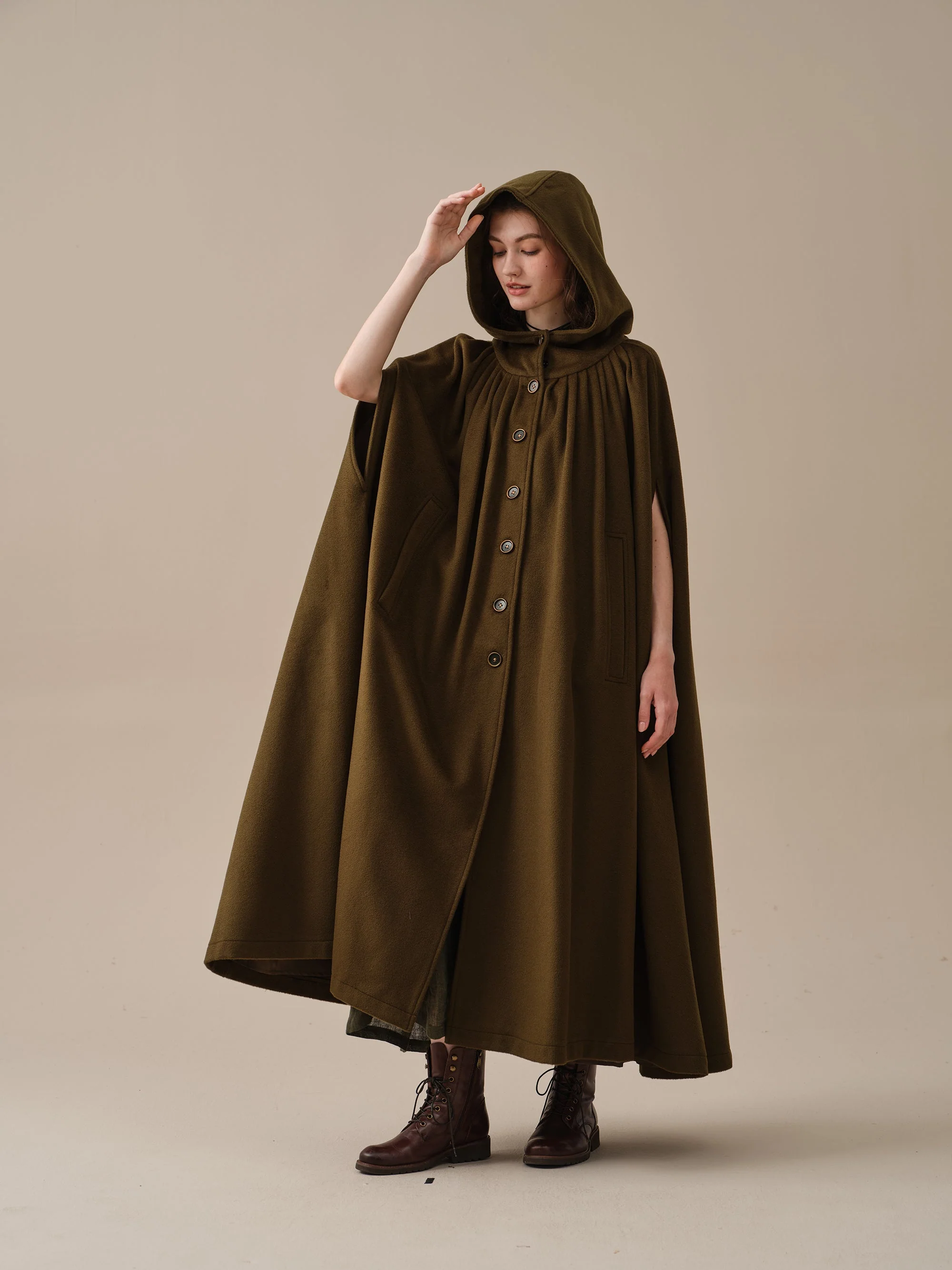ARIEL 14 | HOODED WOOL CLOAK COAT - Image 22