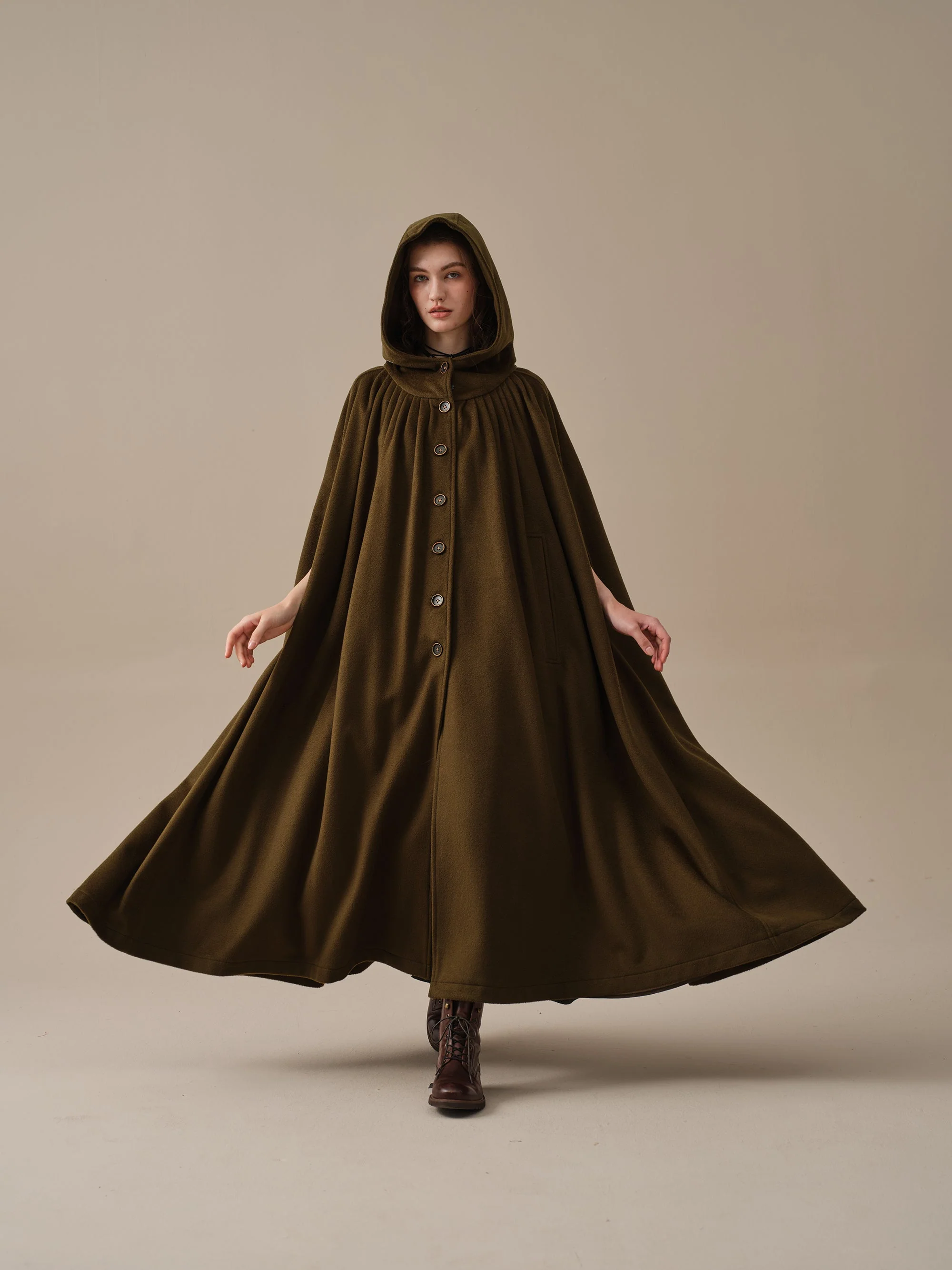 ARIEL 14 | HOODED WOOL CLOAK COAT - Image 23