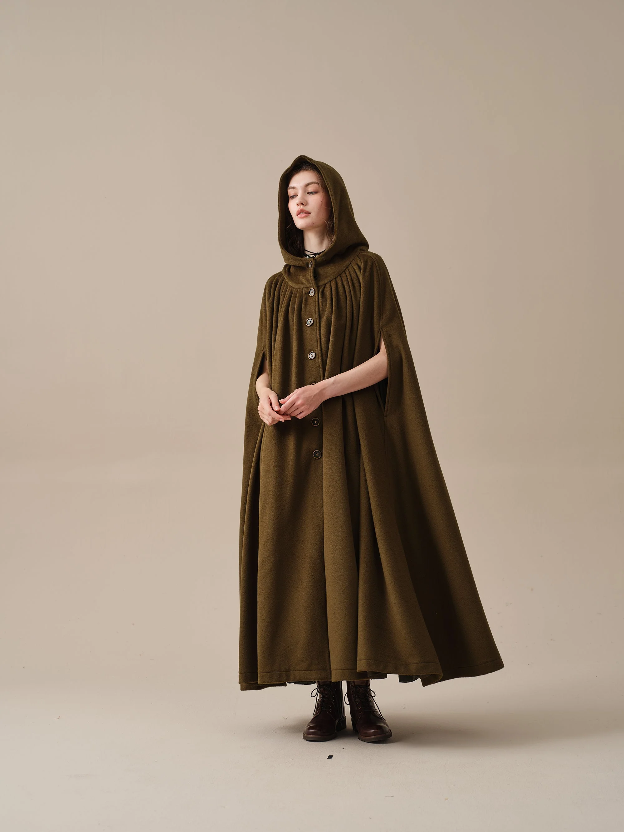 ARIEL 14 | HOODED WOOL CLOAK COAT - Image 24