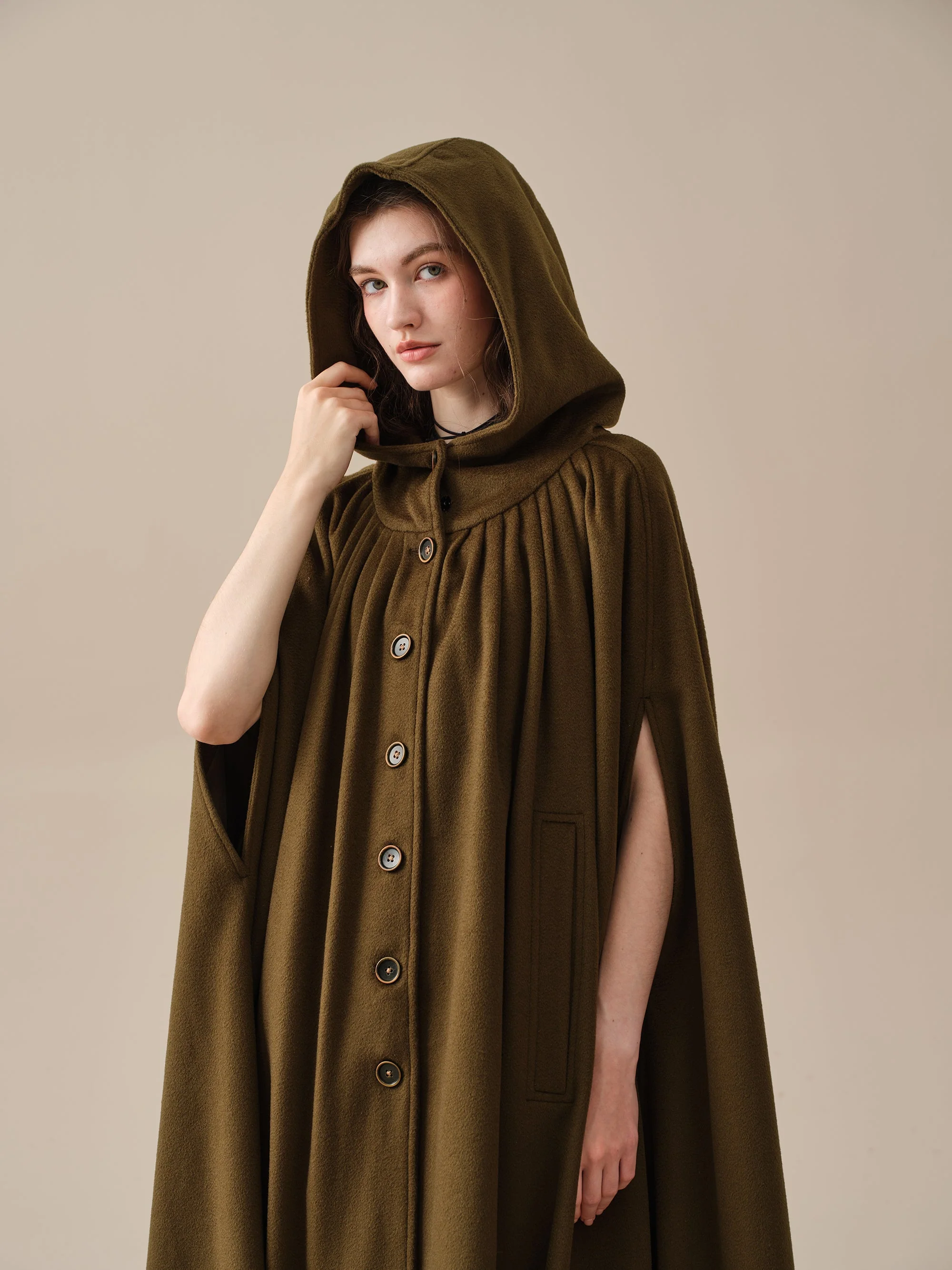ARIEL 14 | HOODED WOOL CLOAK COAT - Image 25