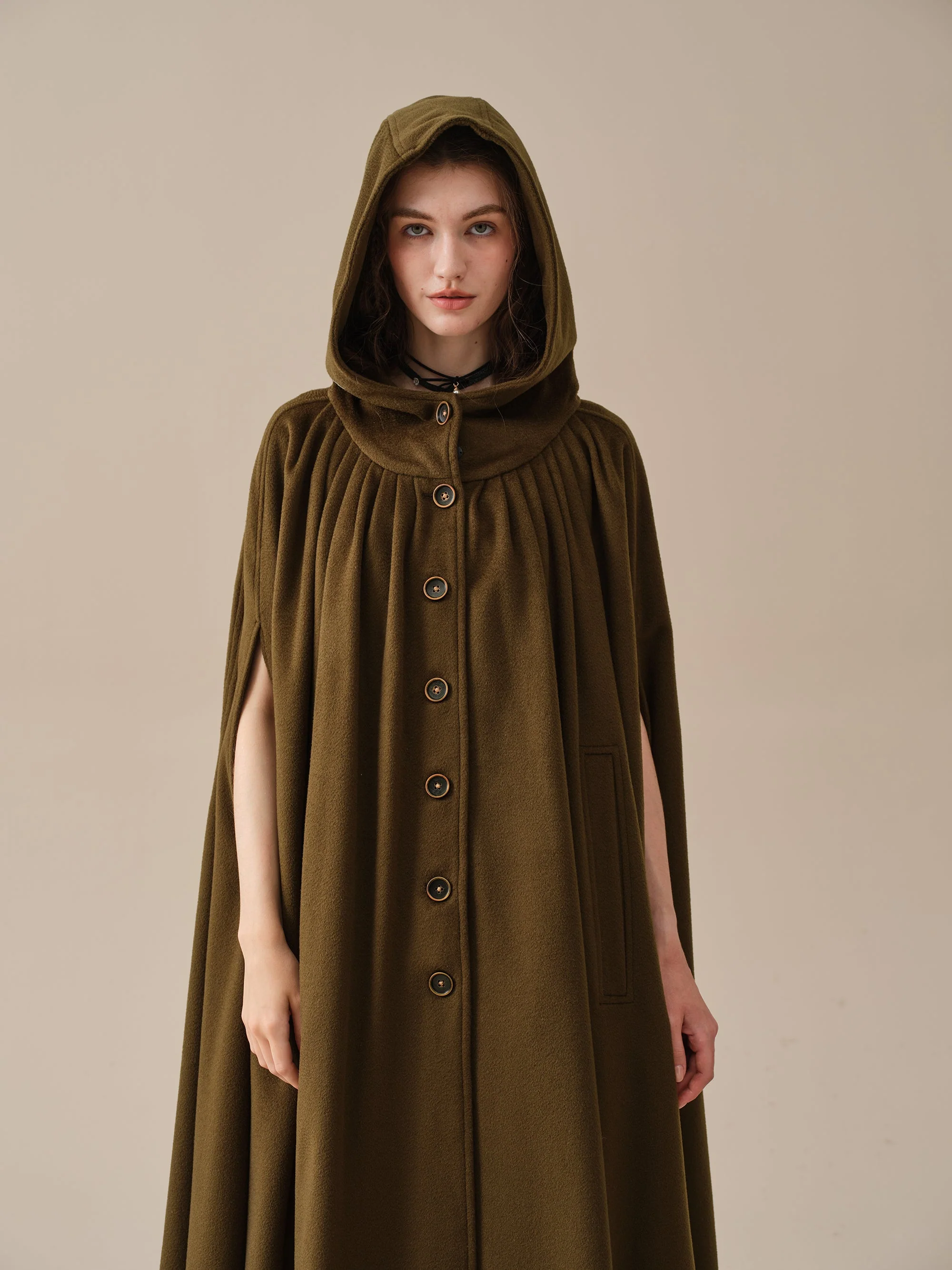 ARIEL 14 | HOODED WOOL CLOAK COAT - Image 26