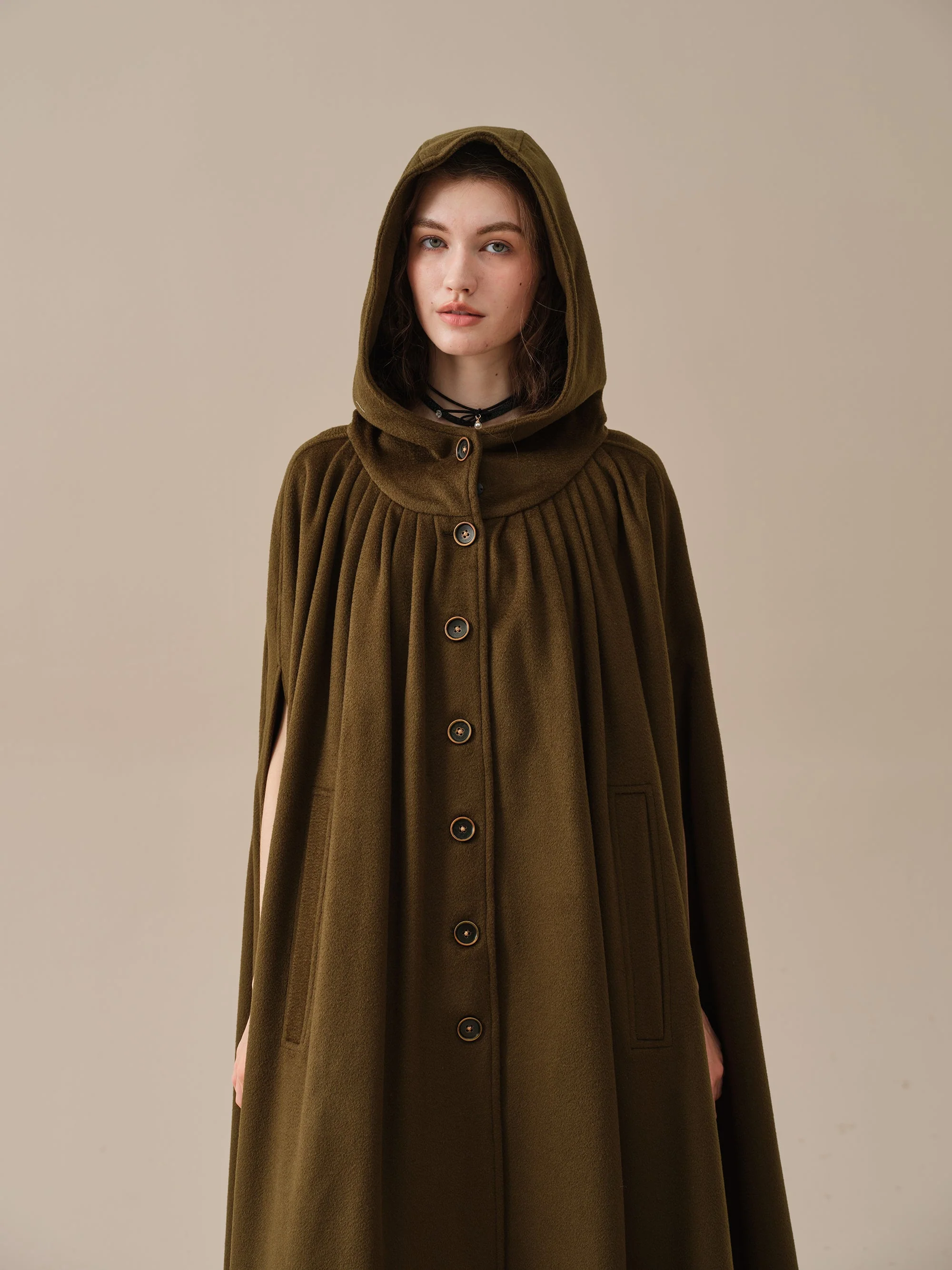 ARIEL 14 | HOODED WOOL CLOAK COAT - Image 27