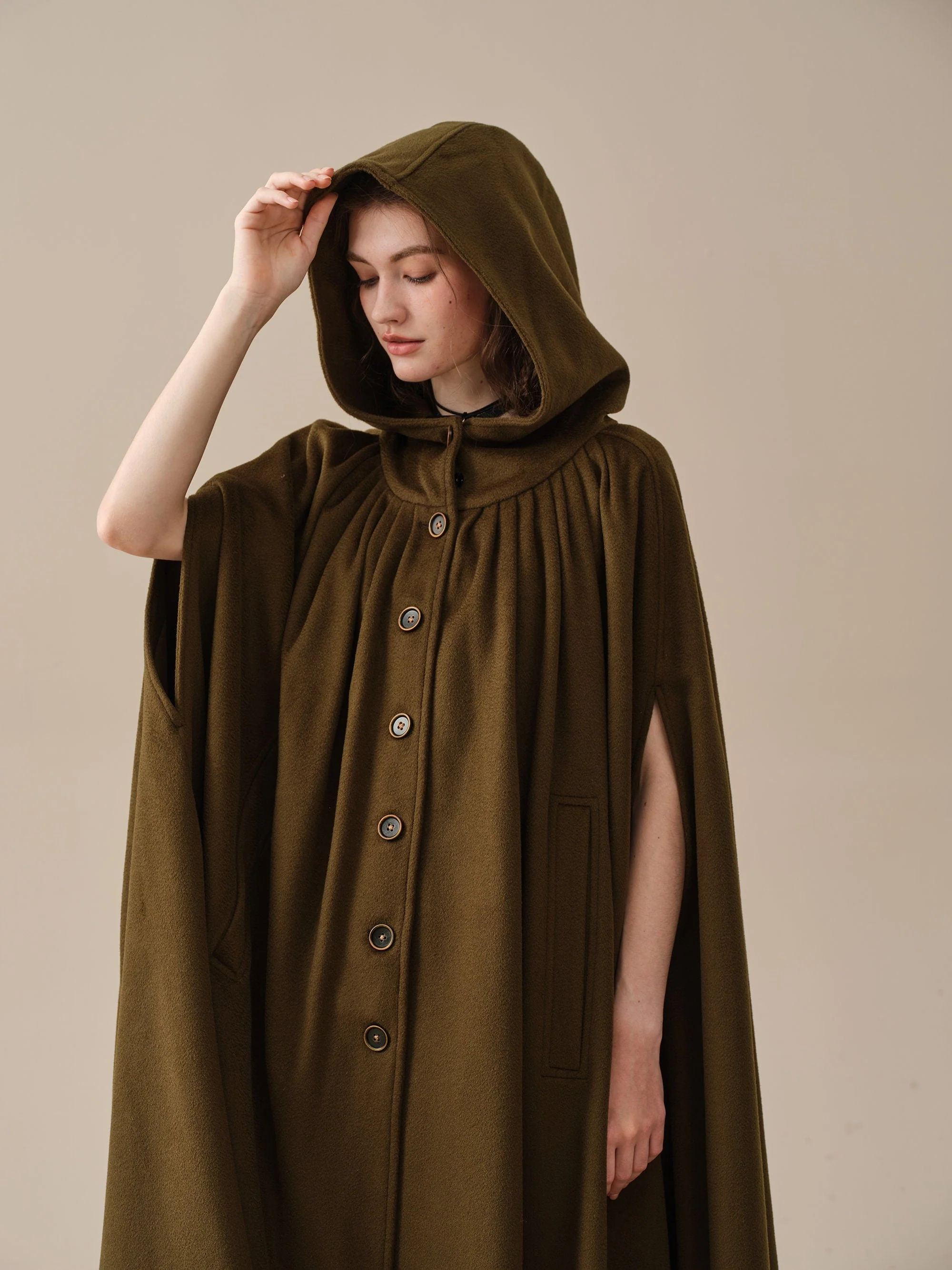 ARIEL 14 | HOODED WOOL CLOAK COAT - Image 3