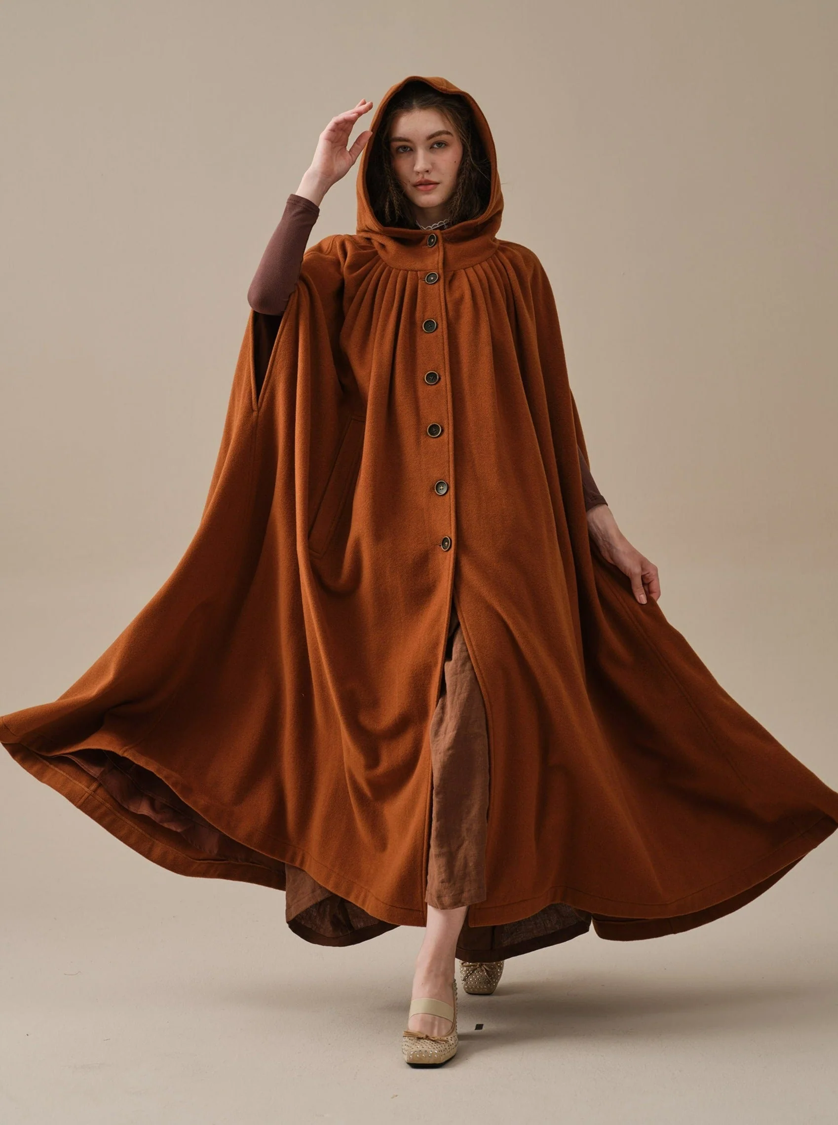 ARIEL 14 | HOODED WOOL CLOAK COAT - Image 40