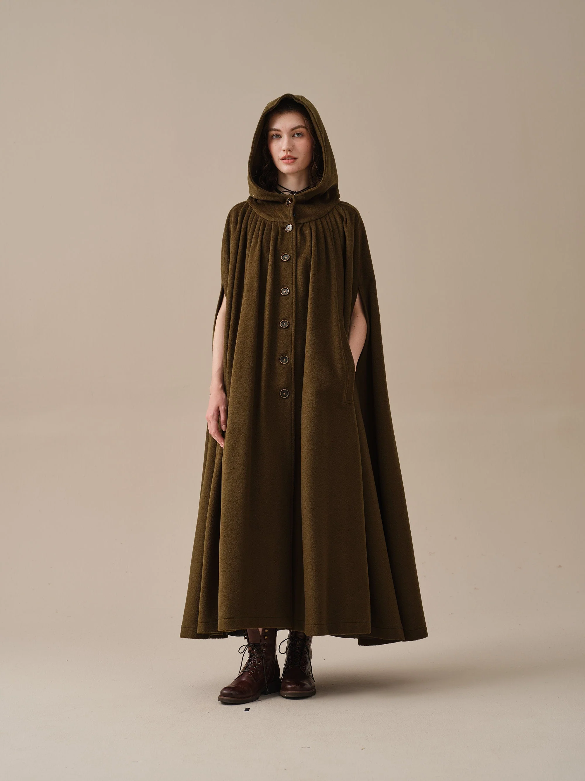 ARIEL 14 | HOODED WOOL CLOAK COAT - Image 7