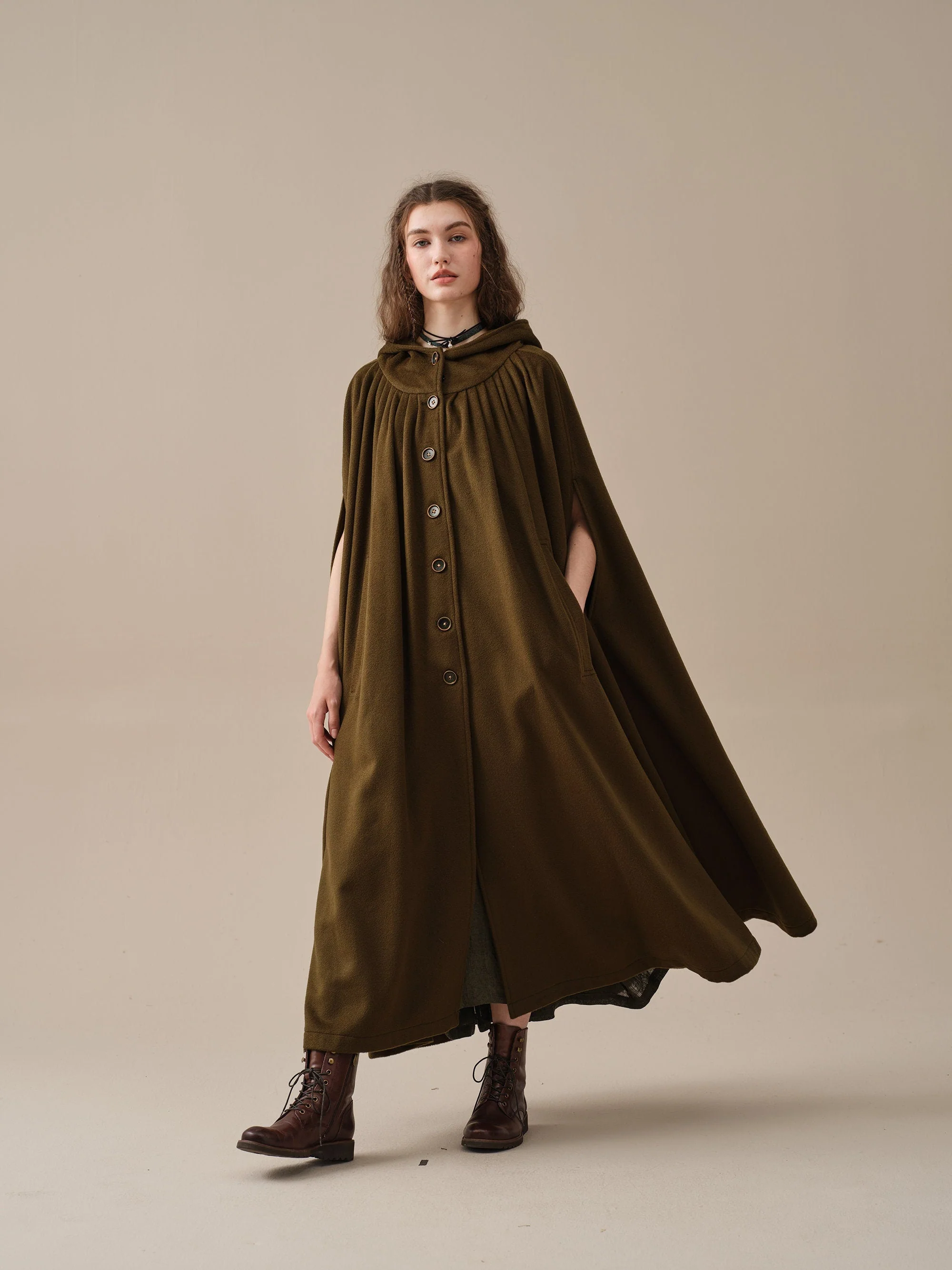 ARIEL 14 | HOODED WOOL CLOAK COAT - Image 8