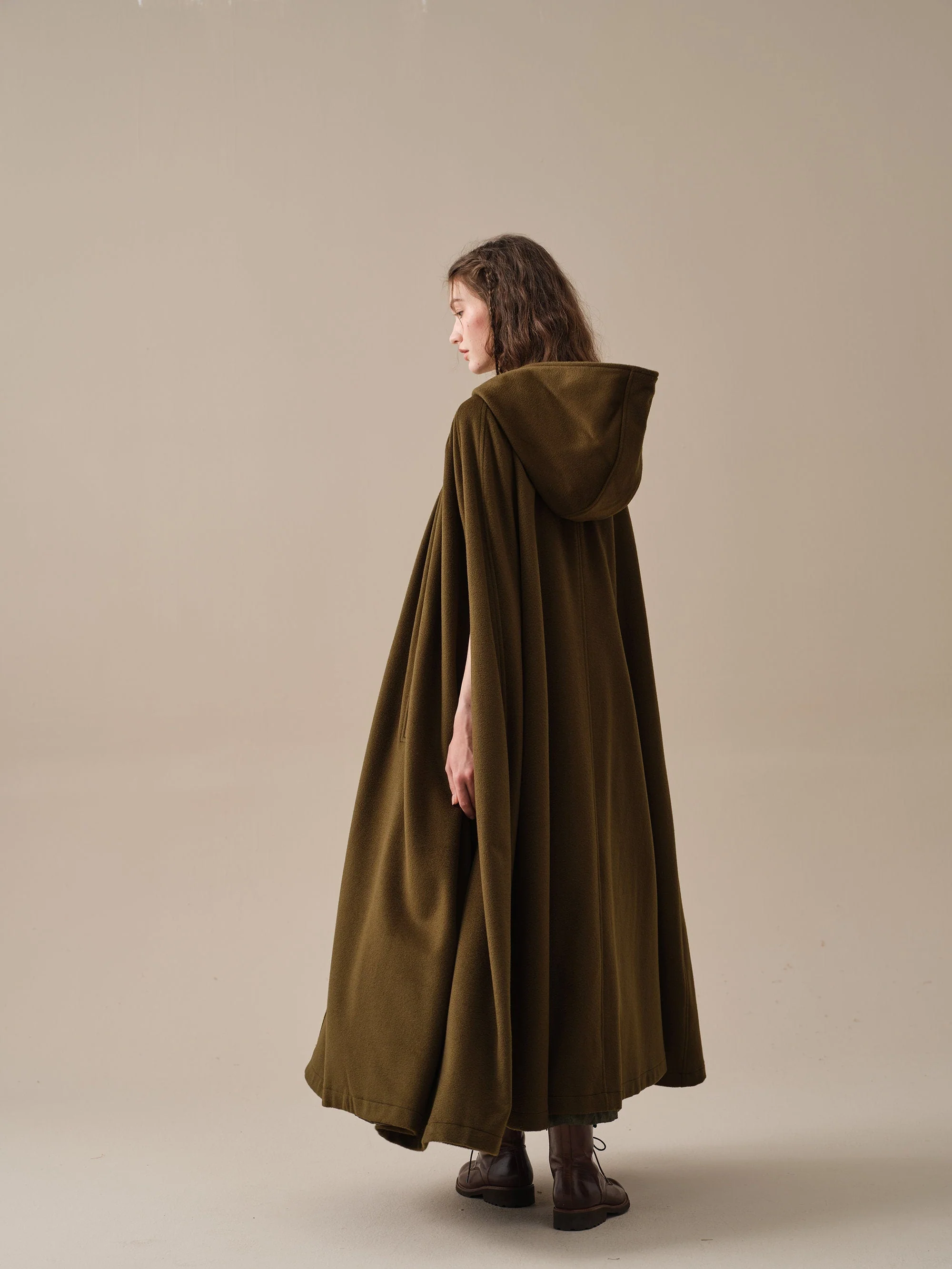 ARIEL 14 | HOODED WOOL CLOAK COAT - Image 9