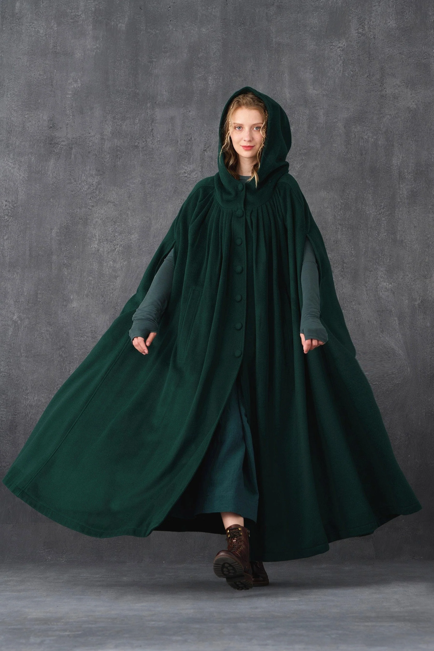 ARIEL 14 | HOODED WOOL CLOAK COAT - Image 10