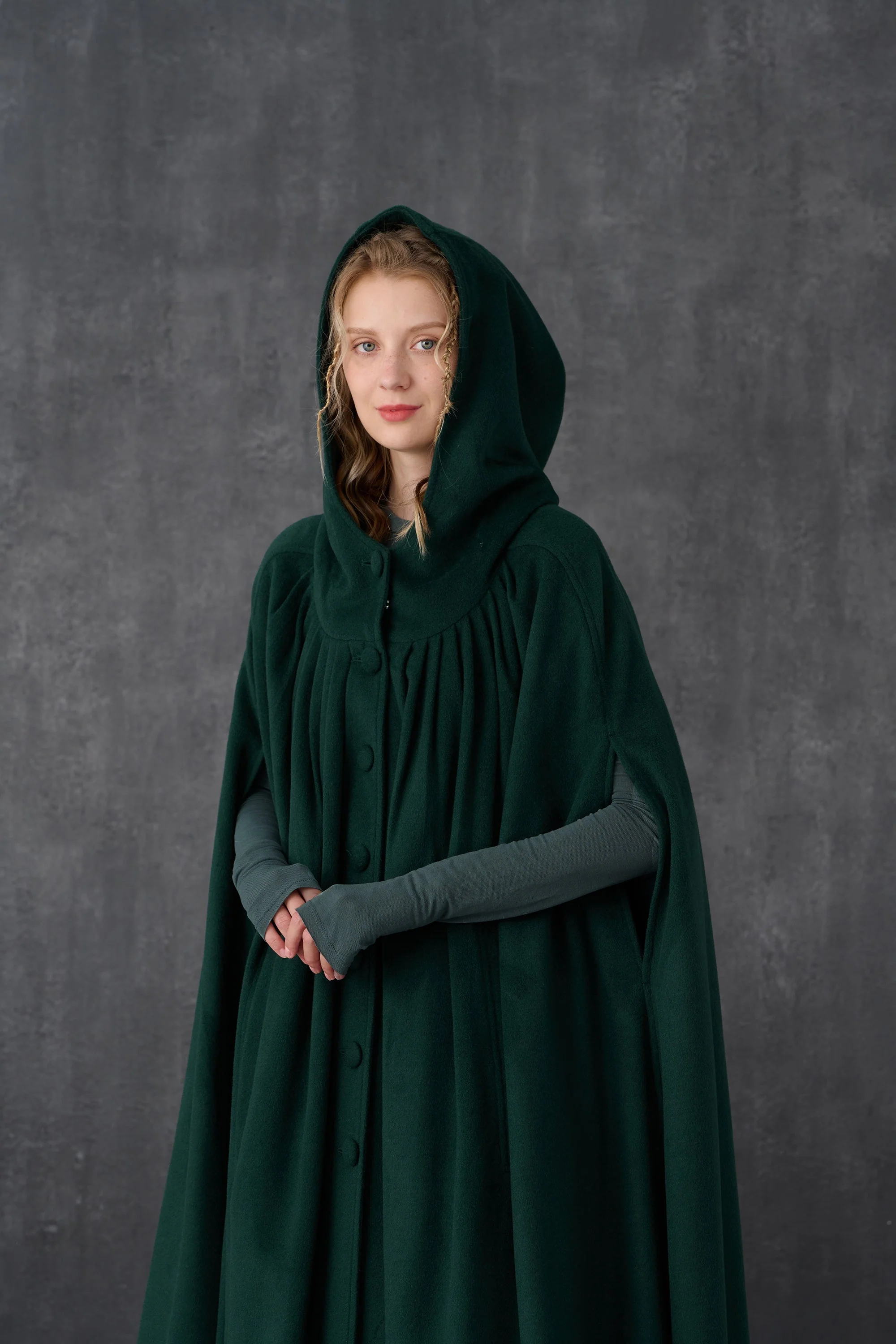 ARIEL 14 | HOODED WOOL CLOAK COAT - Image 11