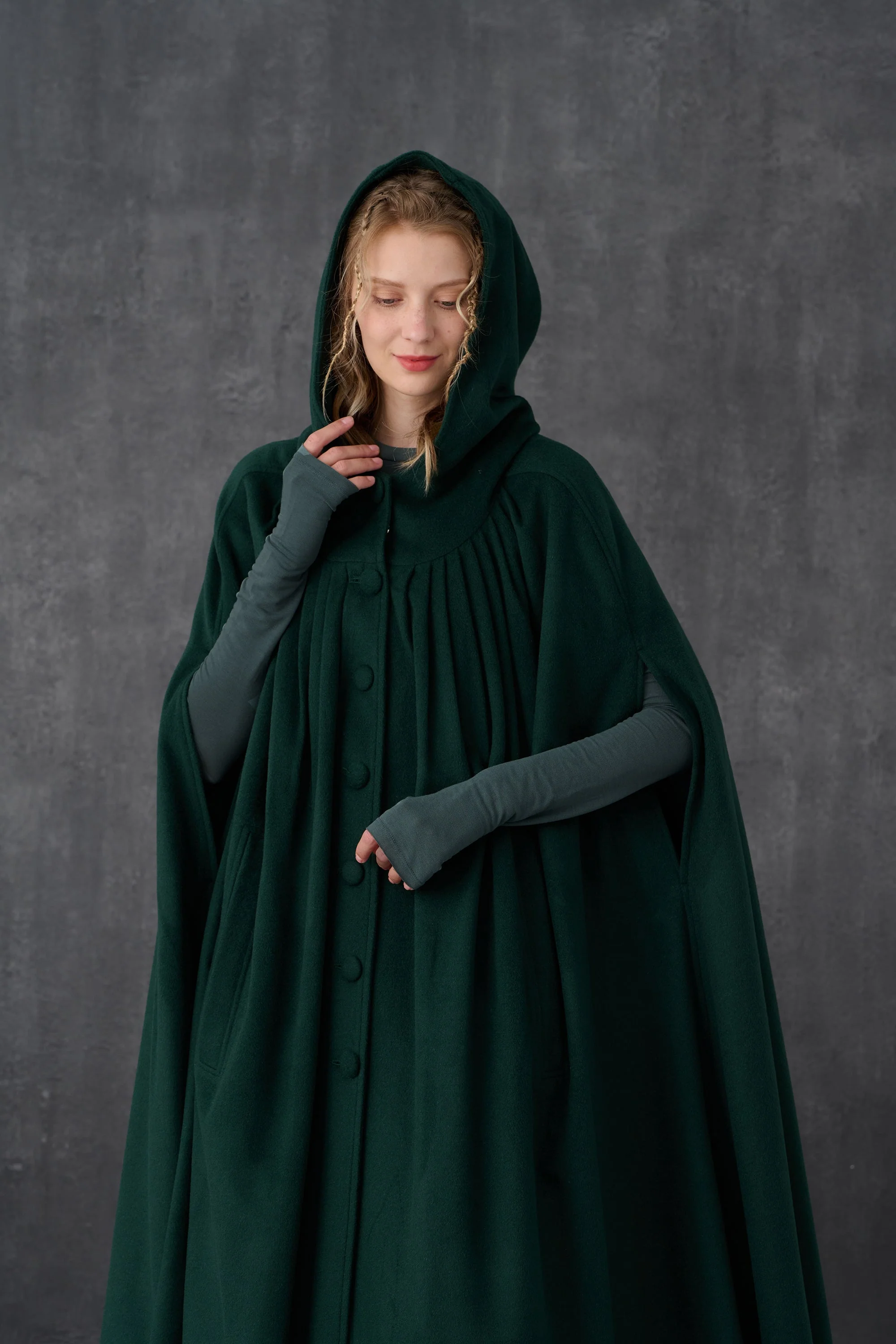 ARIEL 14 | HOODED WOOL CLOAK COAT - Image 12