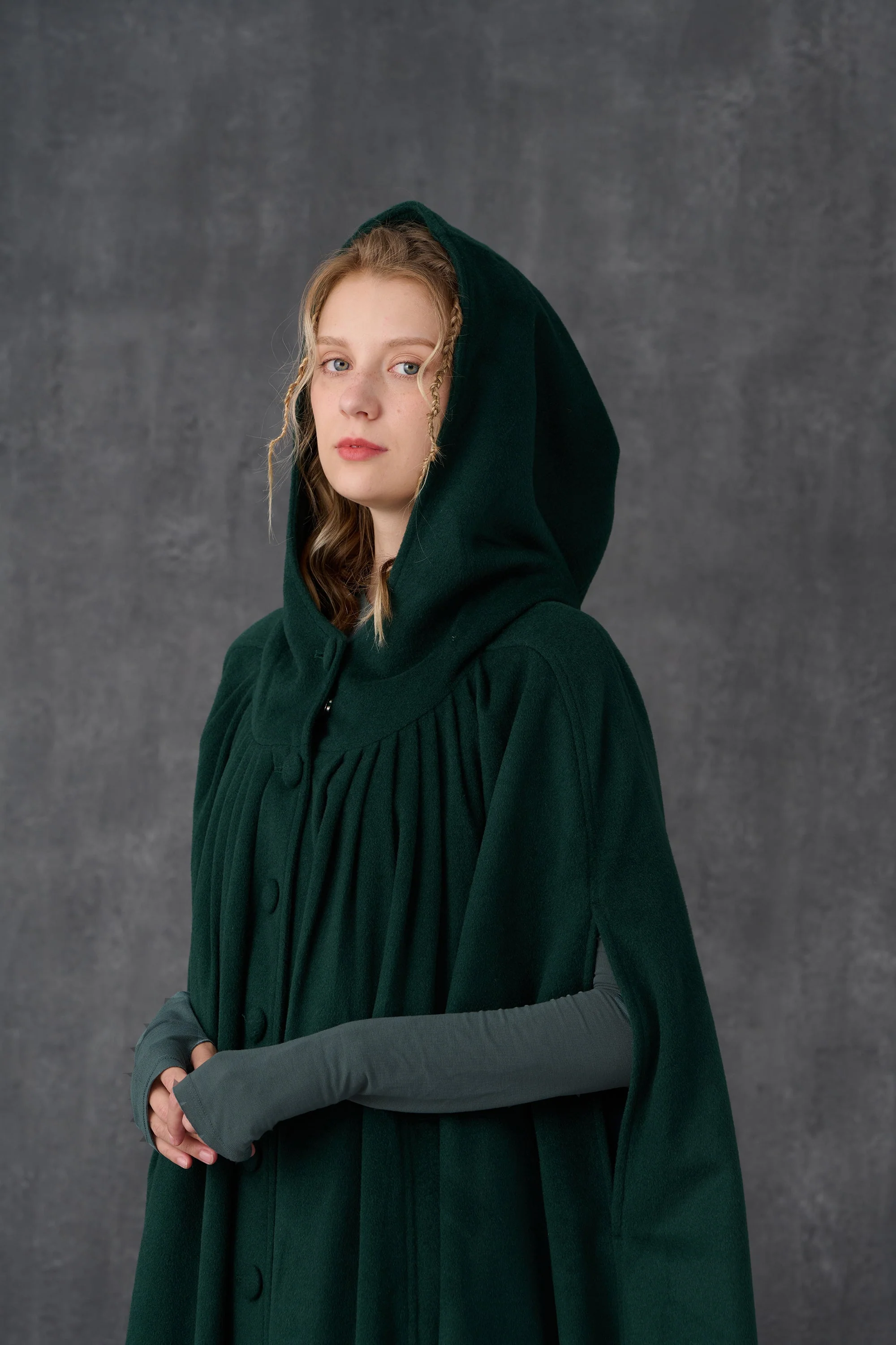 ARIEL 14 | HOODED WOOL CLOAK COAT - Image 13