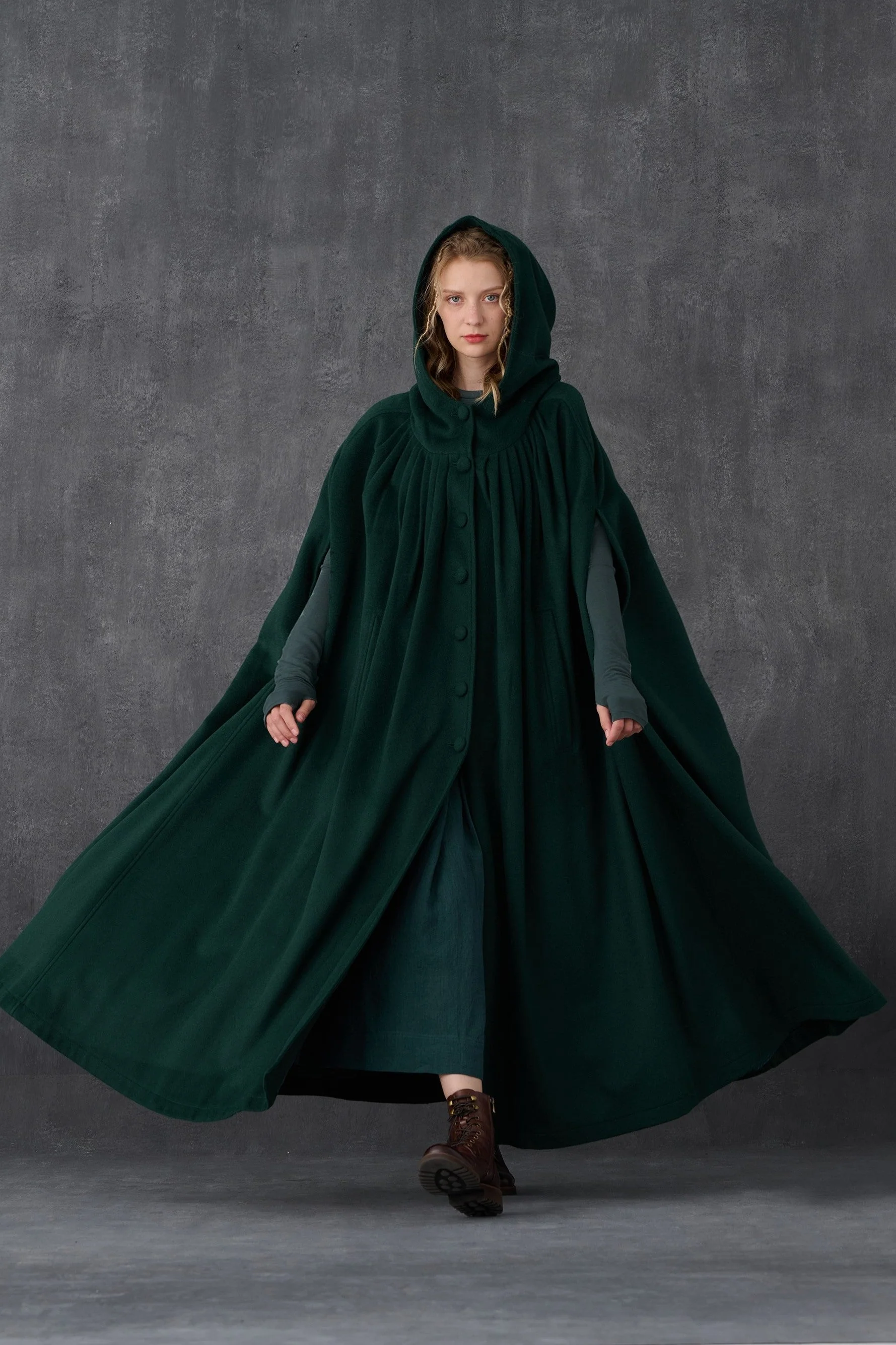 ARIEL 14 | HOODED WOOL CLOAK COAT - Image 14