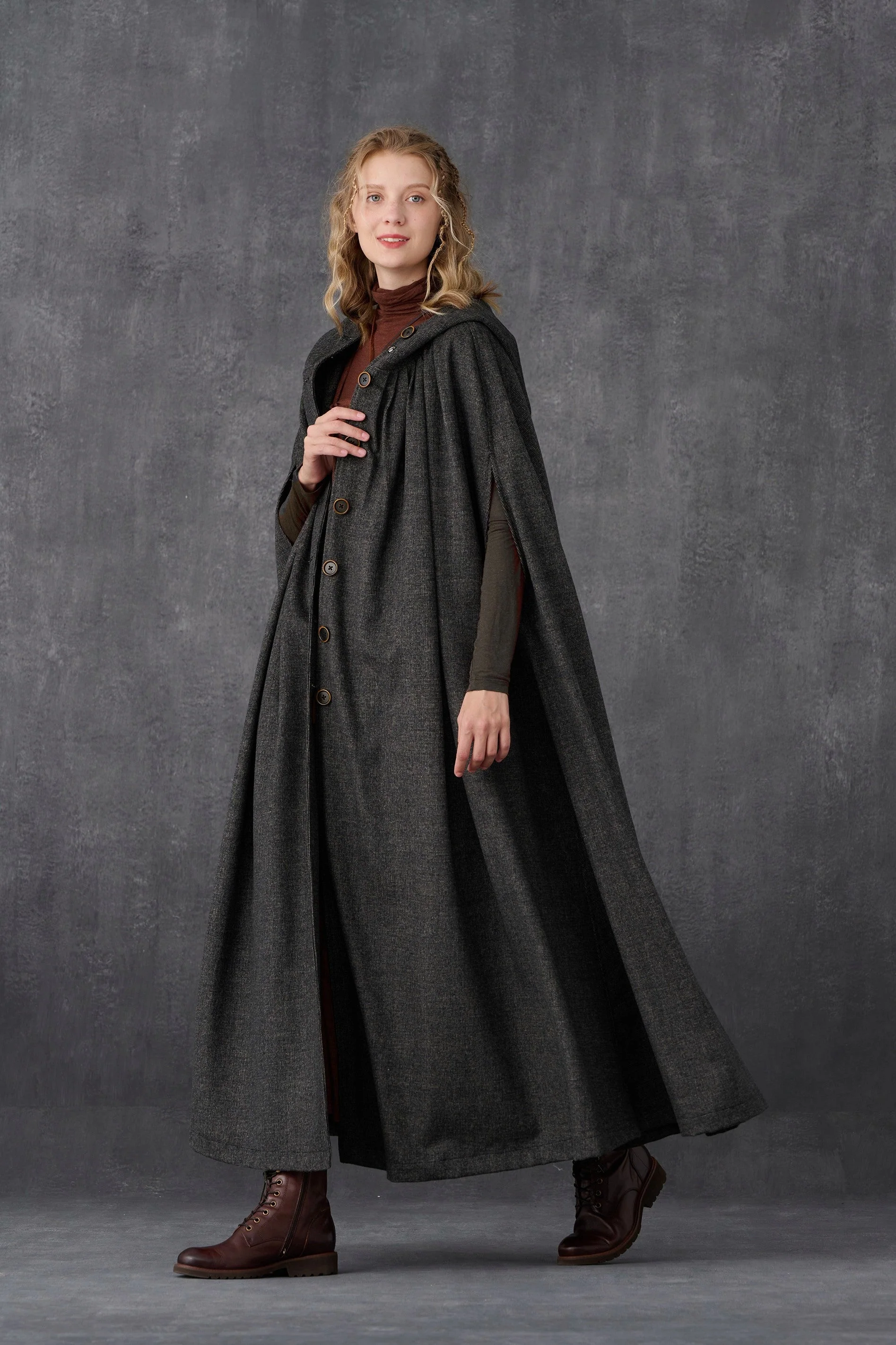 ARIEL 14 | HOODED WOOL CLOAK COAT - Image 16