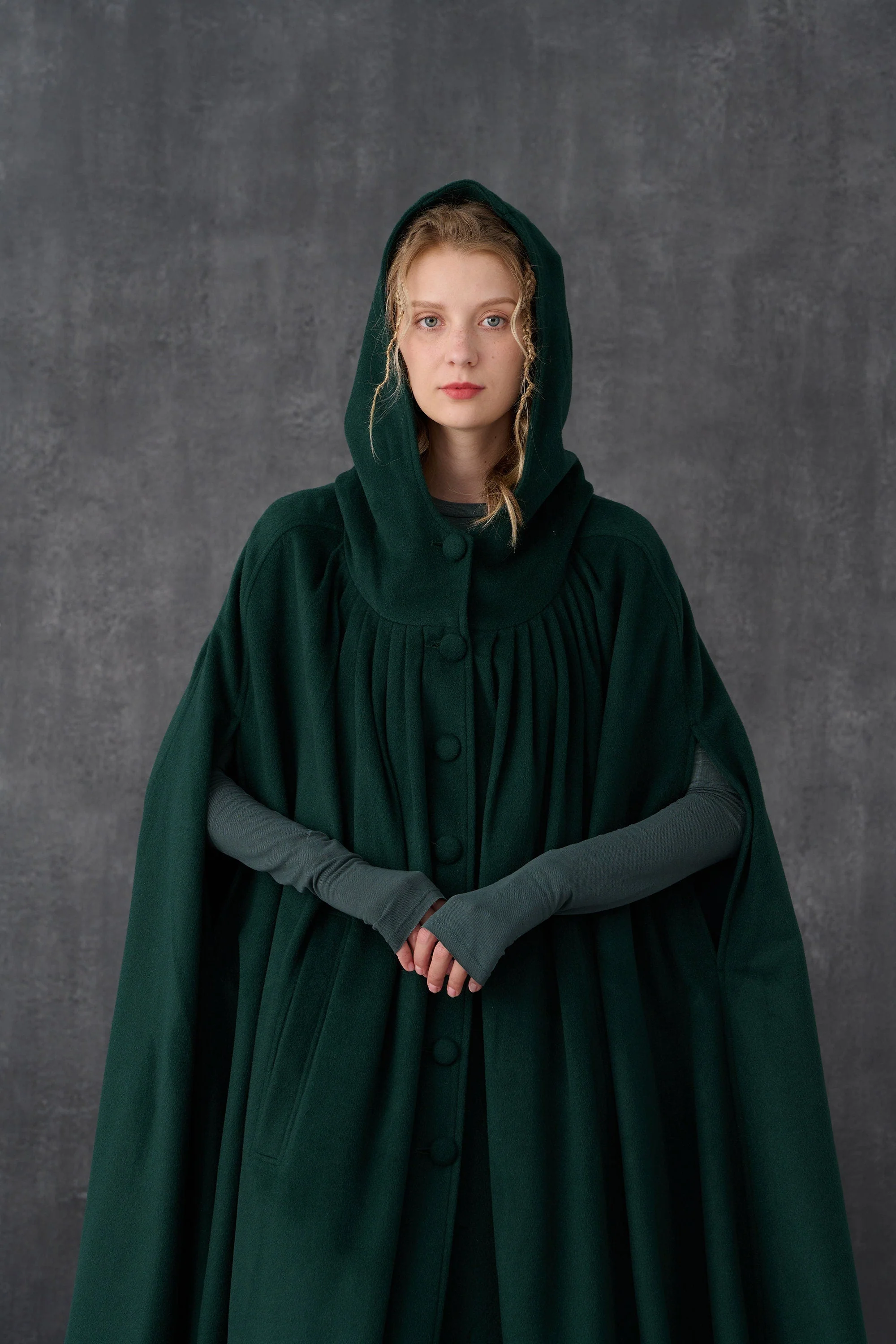 ARIEL 14 | HOODED WOOL CLOAK COAT - Image 2