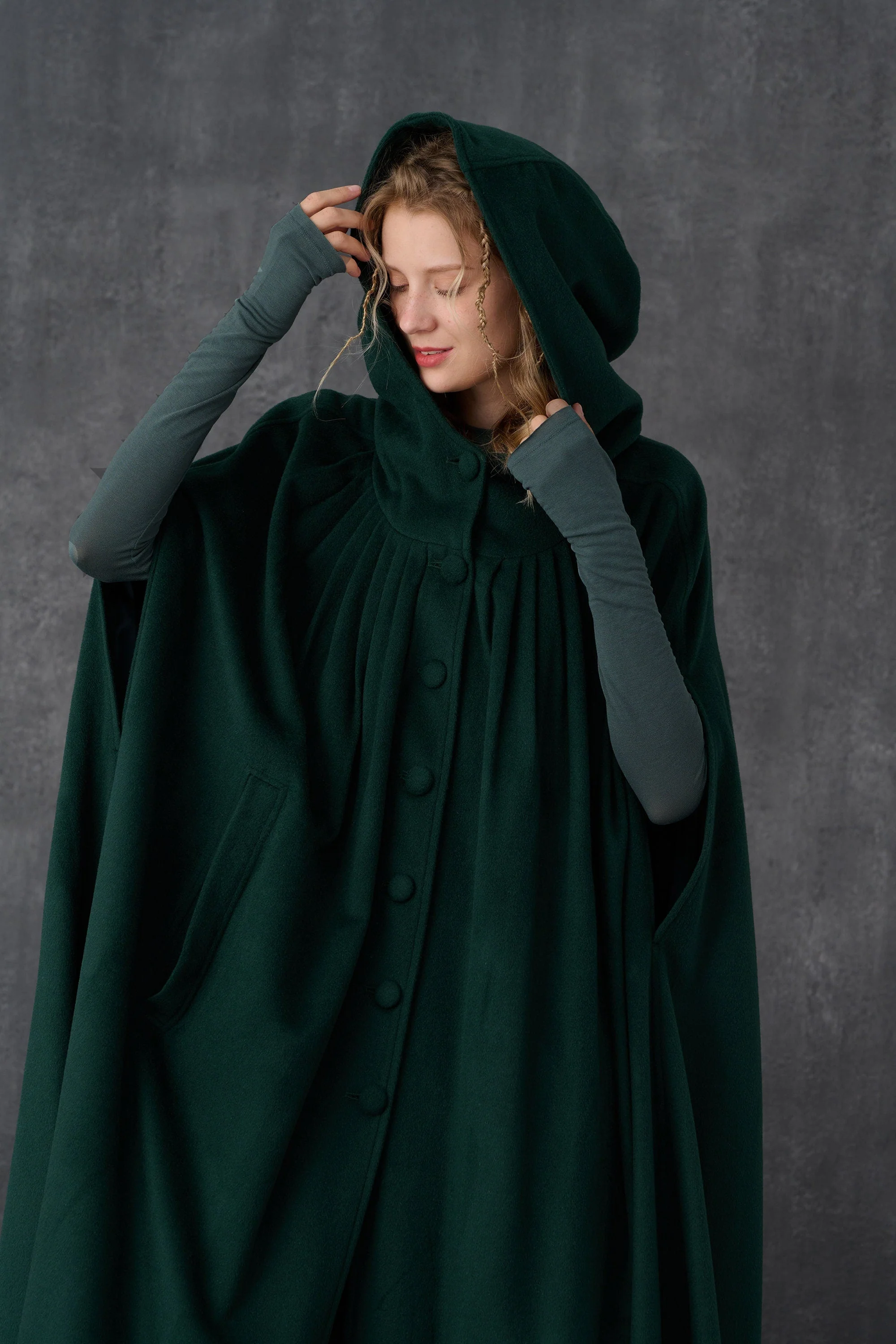 ARIEL 14 | HOODED WOOL CLOAK COAT - Image 7