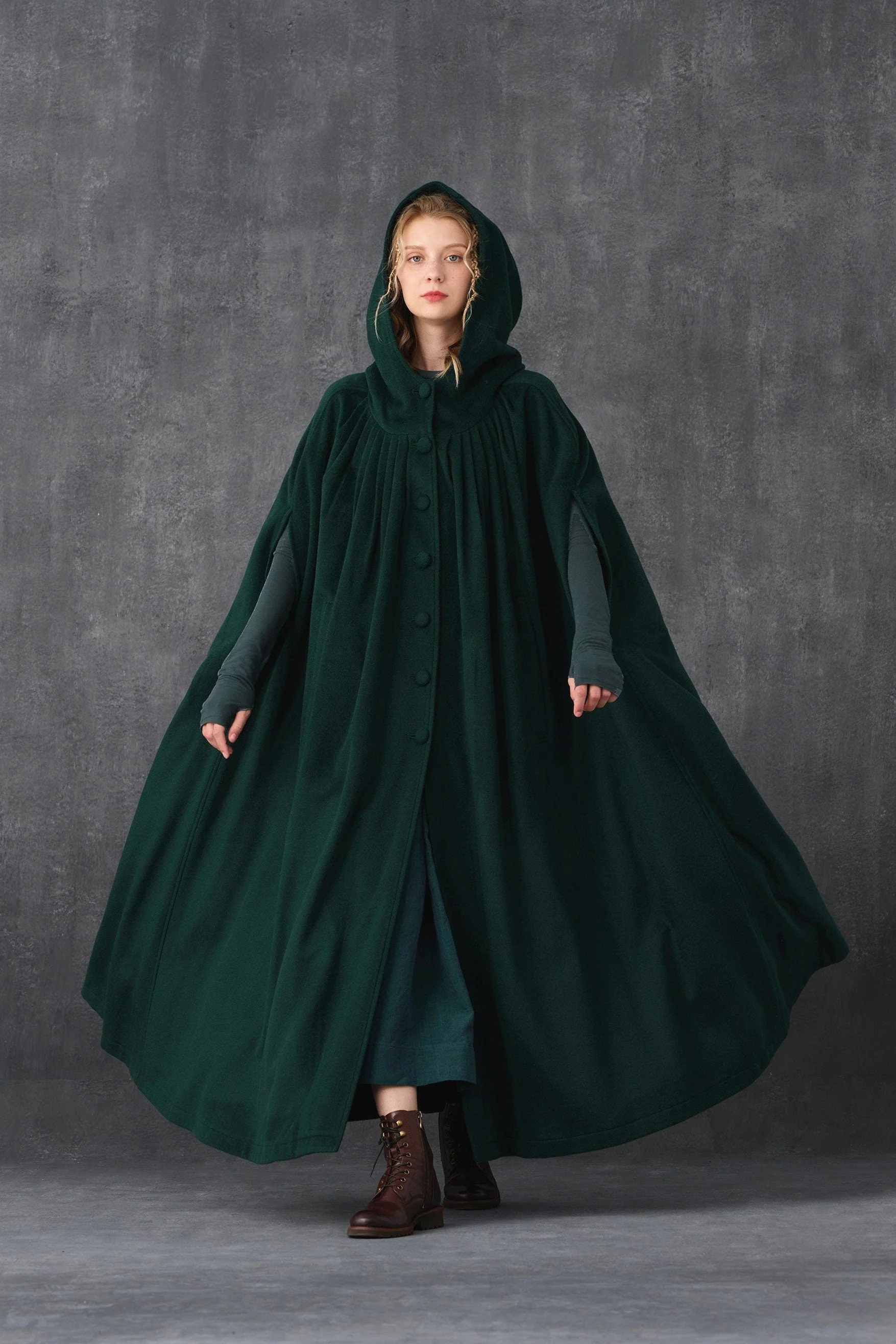 ARIEL 14 | HOODED WOOL CLOAK COAT - Image 8