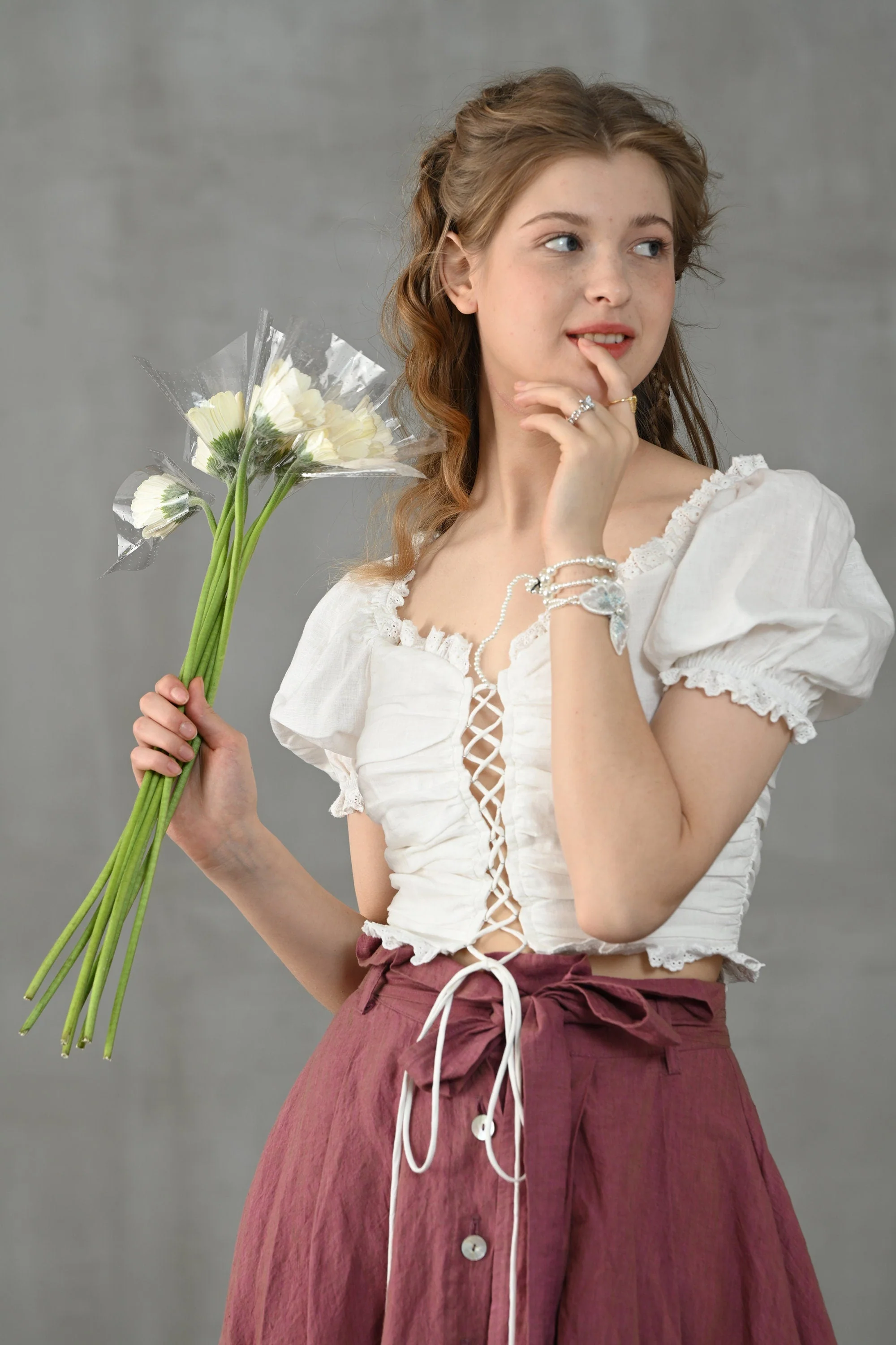 Jasmine 31 | lace-up white linen blouse - Image 8