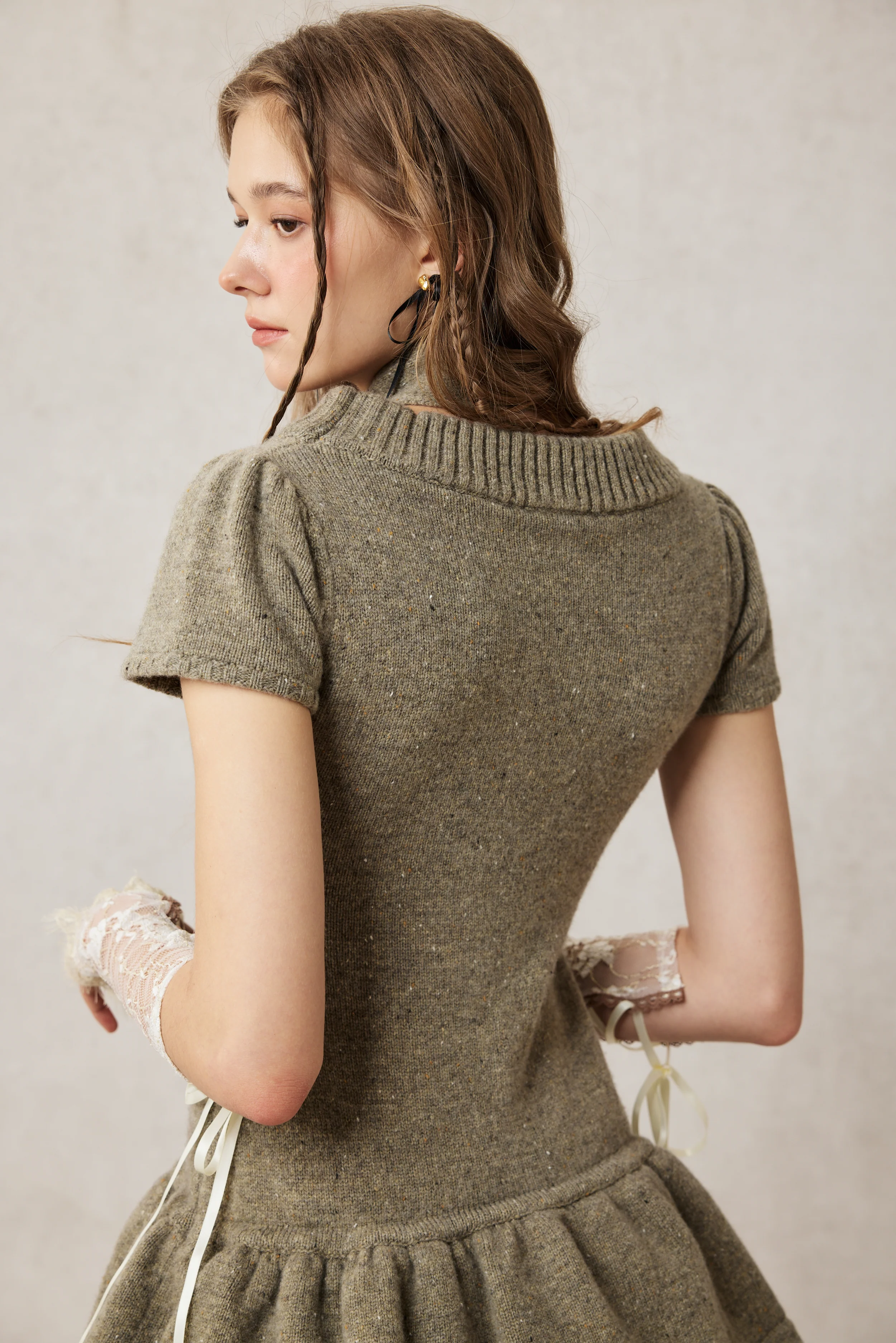 Lilypond 13 | 100% Wool Cable Knit Tiered Dress with scarf - Image 18