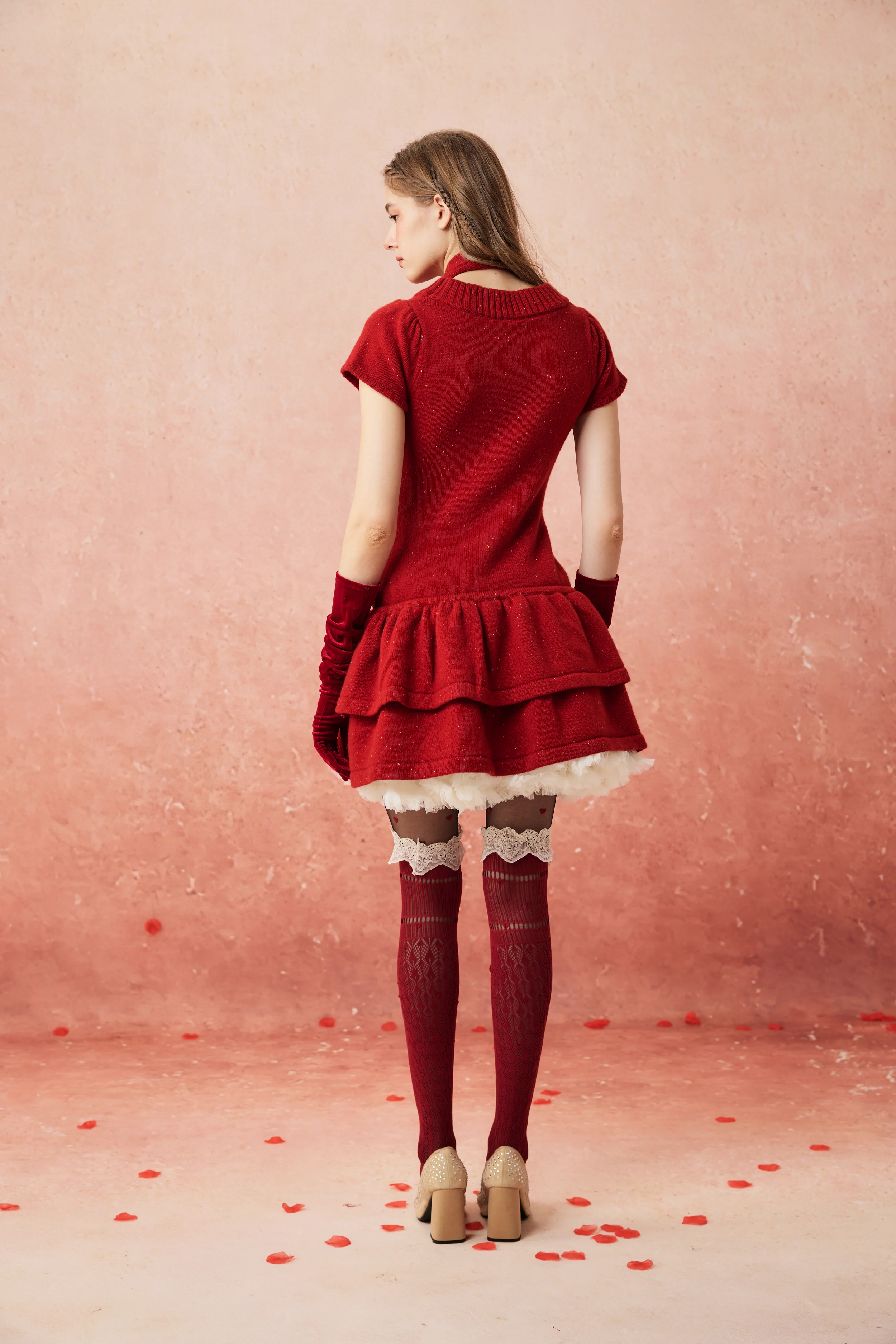 Lilypond 13 | 100% Wool Cable Knit Tiered Dress with scarf - Image 10