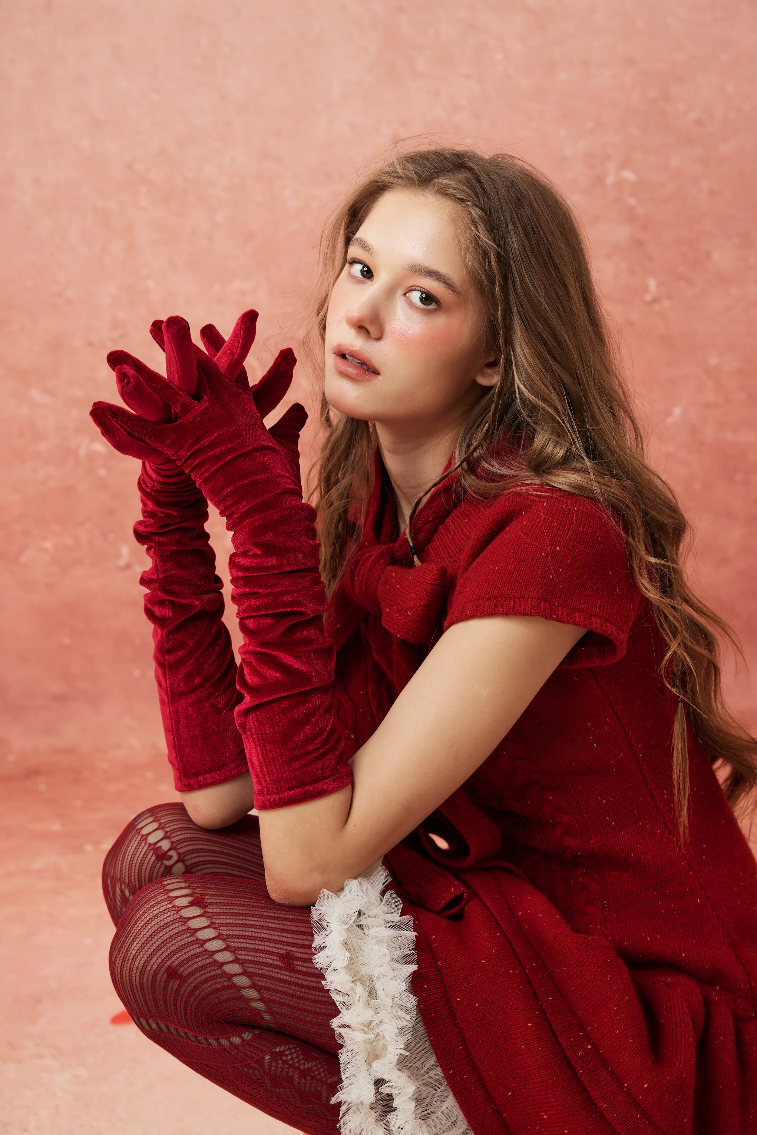 Lilypond 13 | 100% Wool Cable Knit Tiered Dress with scarf - Image 12