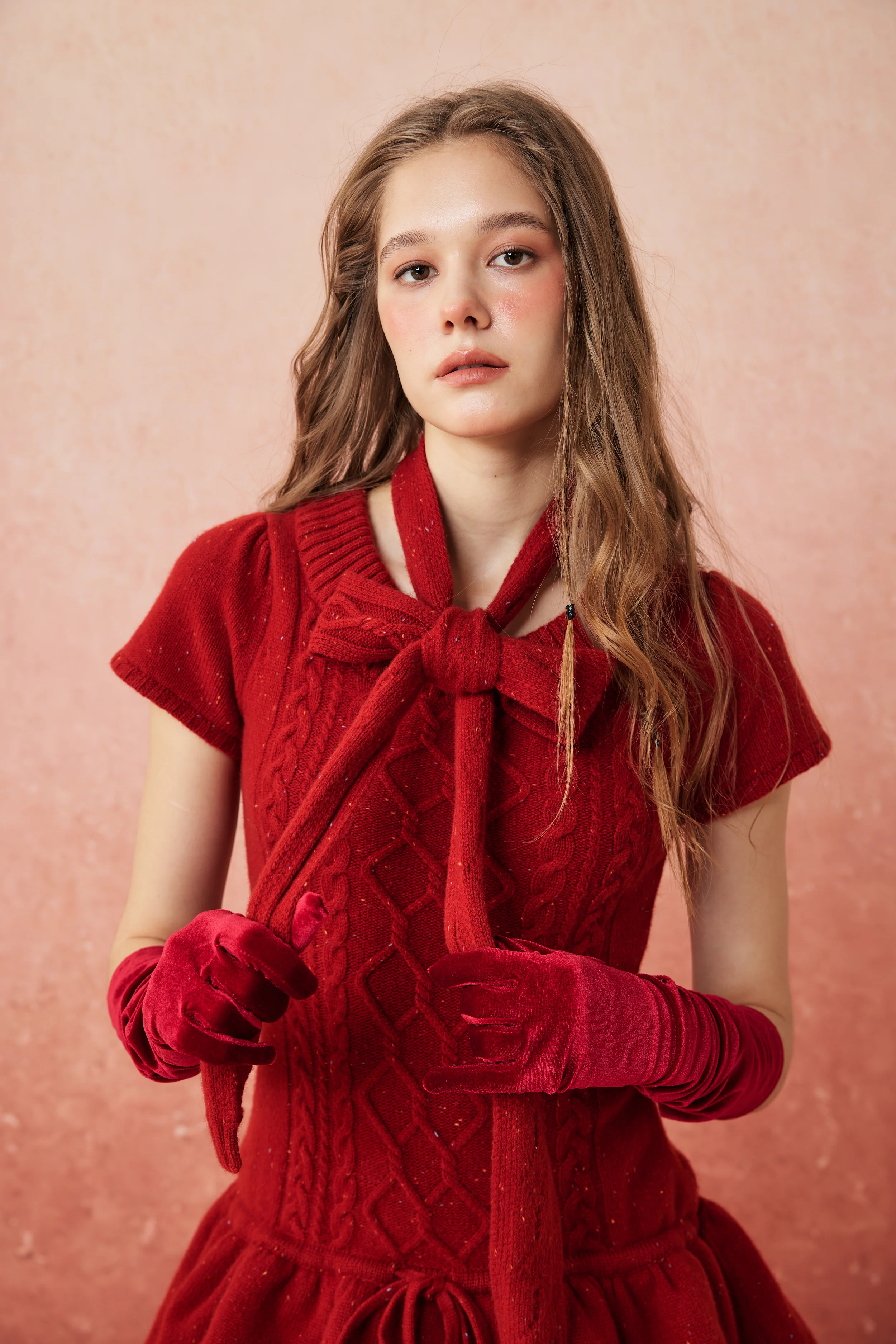 Lilypond 13 | 100% Wool Cable Knit Tiered Dress with scarf - Image 13