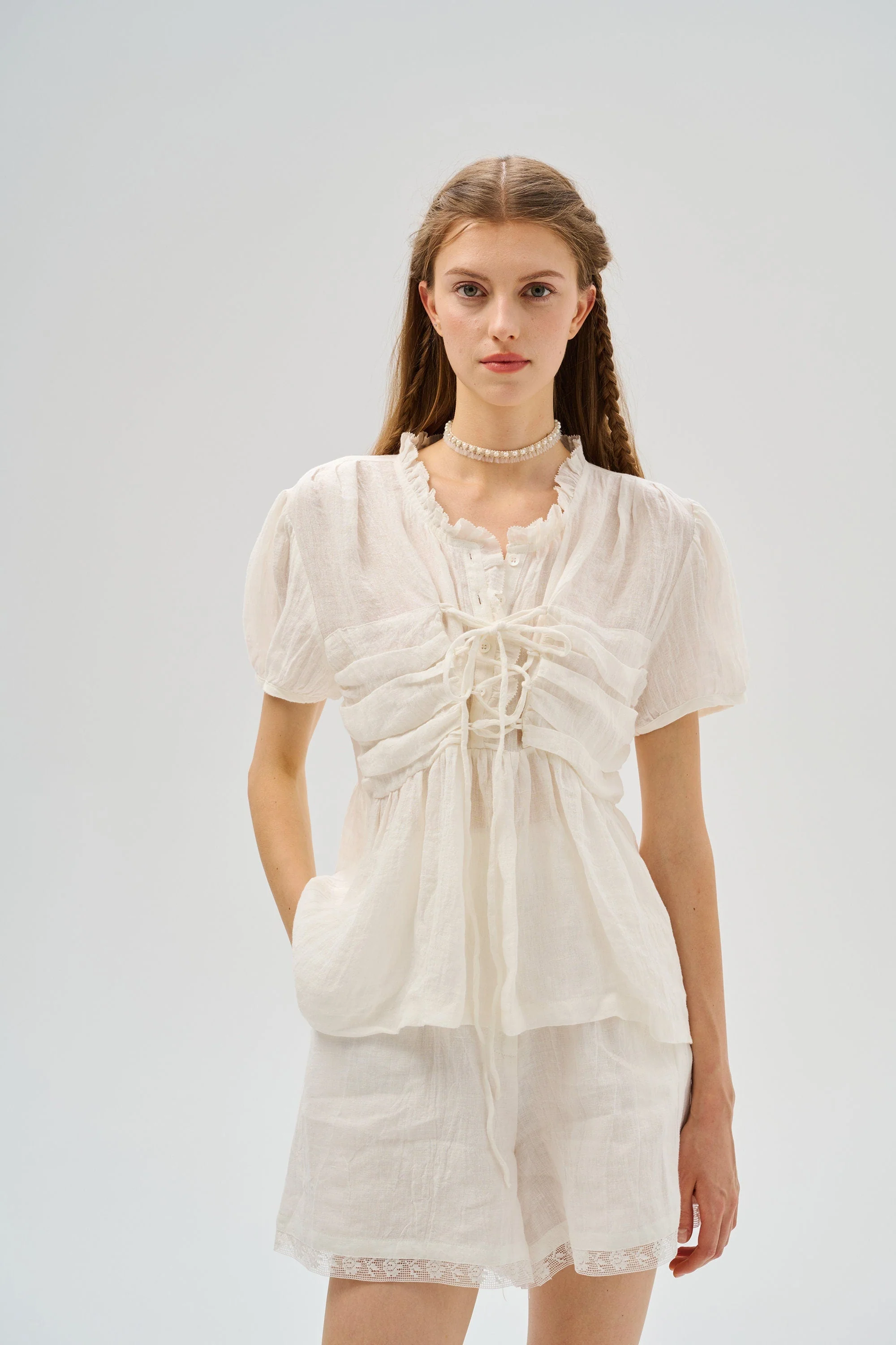 Canna 34 | 100% Linen Short with lace - Image 9