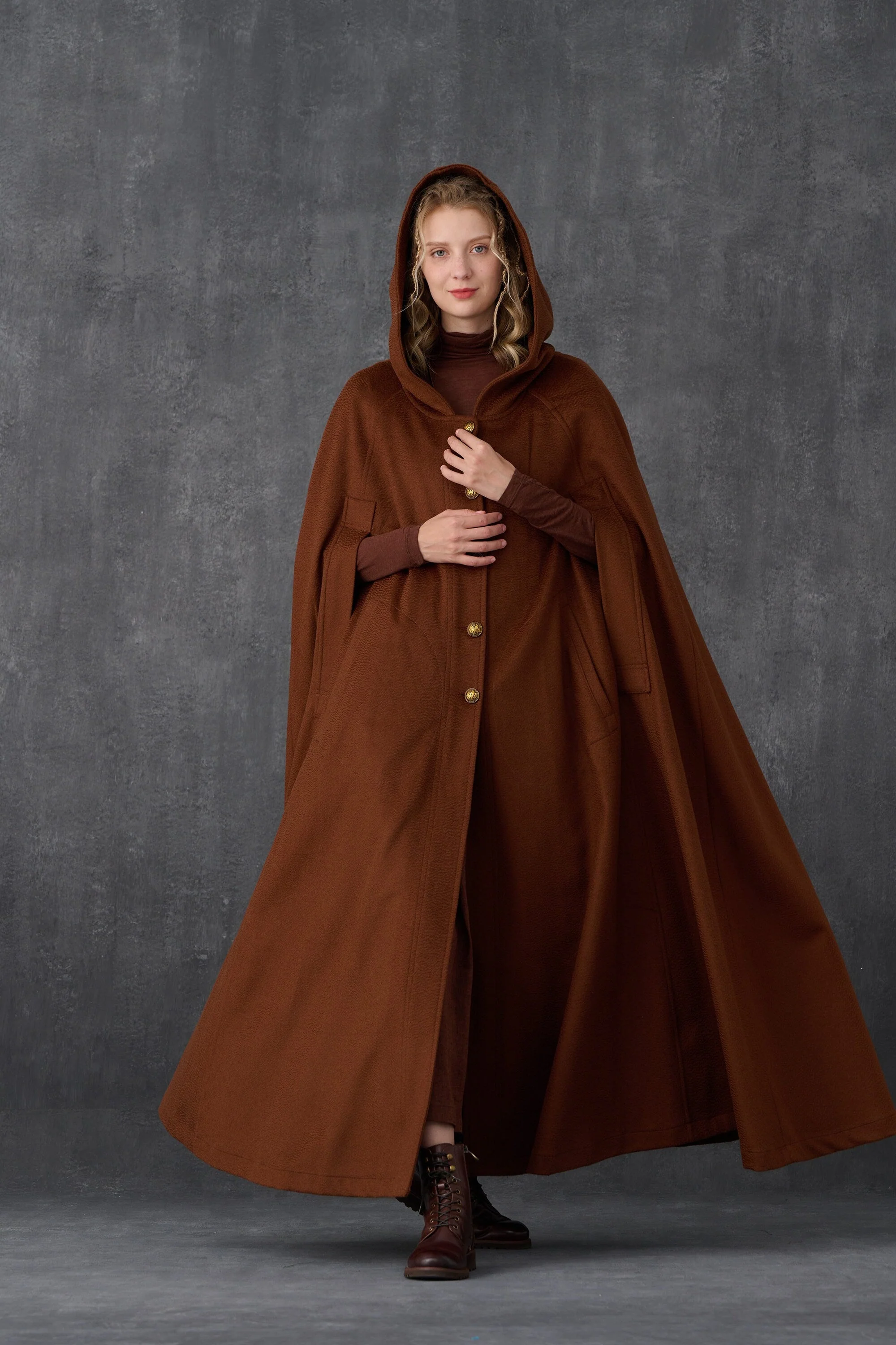 Parini 33 | Maxi Hooded wool cloak coat - Image 12