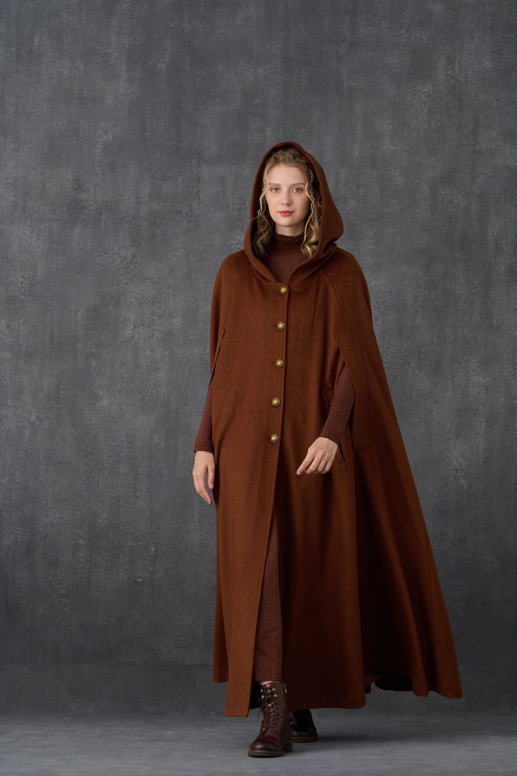 Parini 33 | Maxi Hooded wool cloak coat - Image 14
