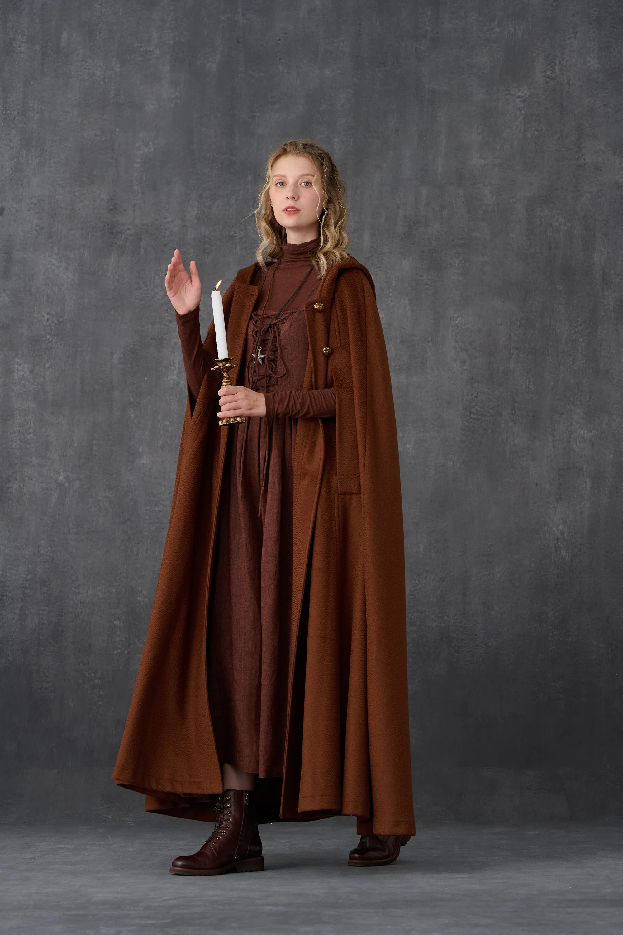 Parini 33 | Maxi Hooded wool cloak coat - Image 15