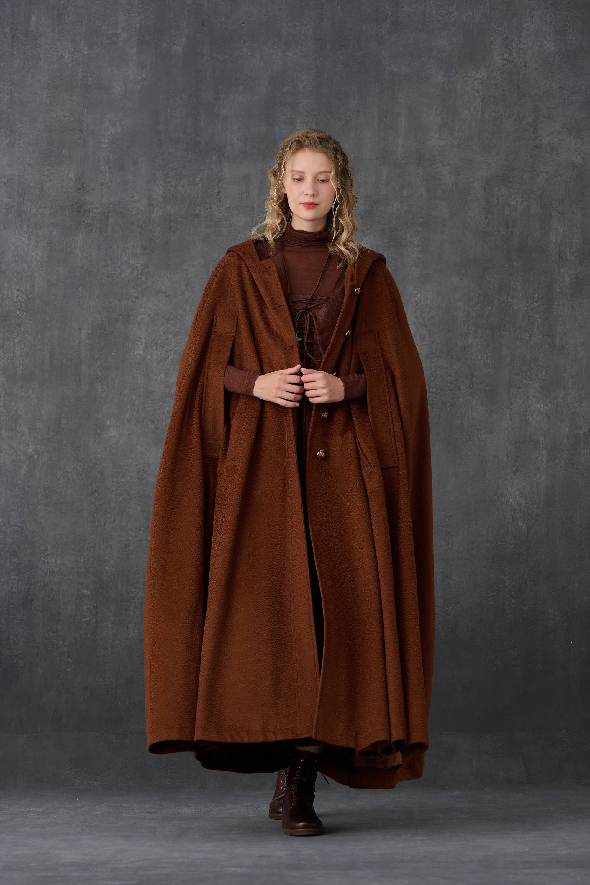 Parini 33 | Maxi Hooded wool cloak coat - Image 20
