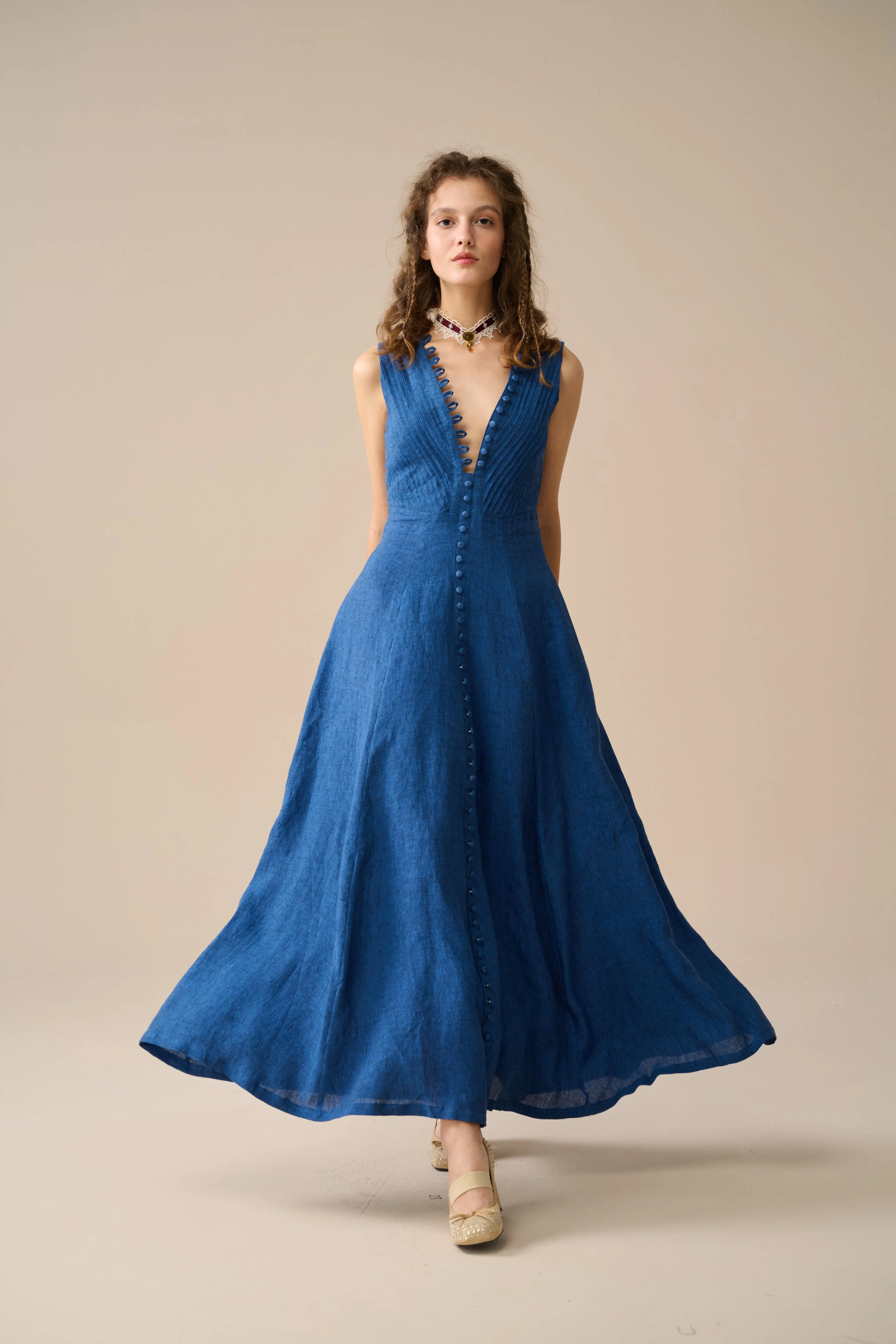 Rebecca 18 | Pleated Maxi Linen Dress - Image 24