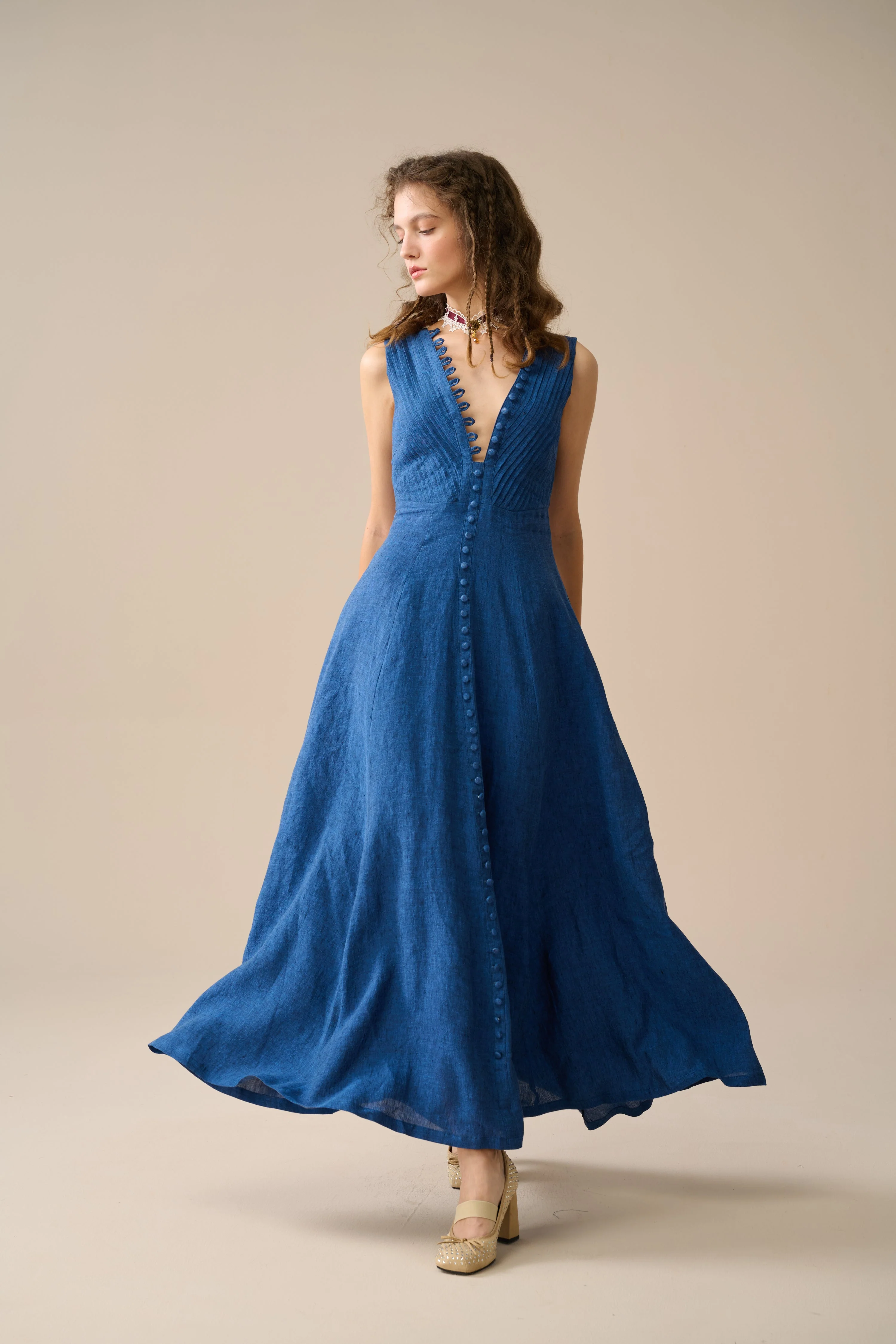 Rebecca 18 | Pleated Maxi Linen Dress - Image 23
