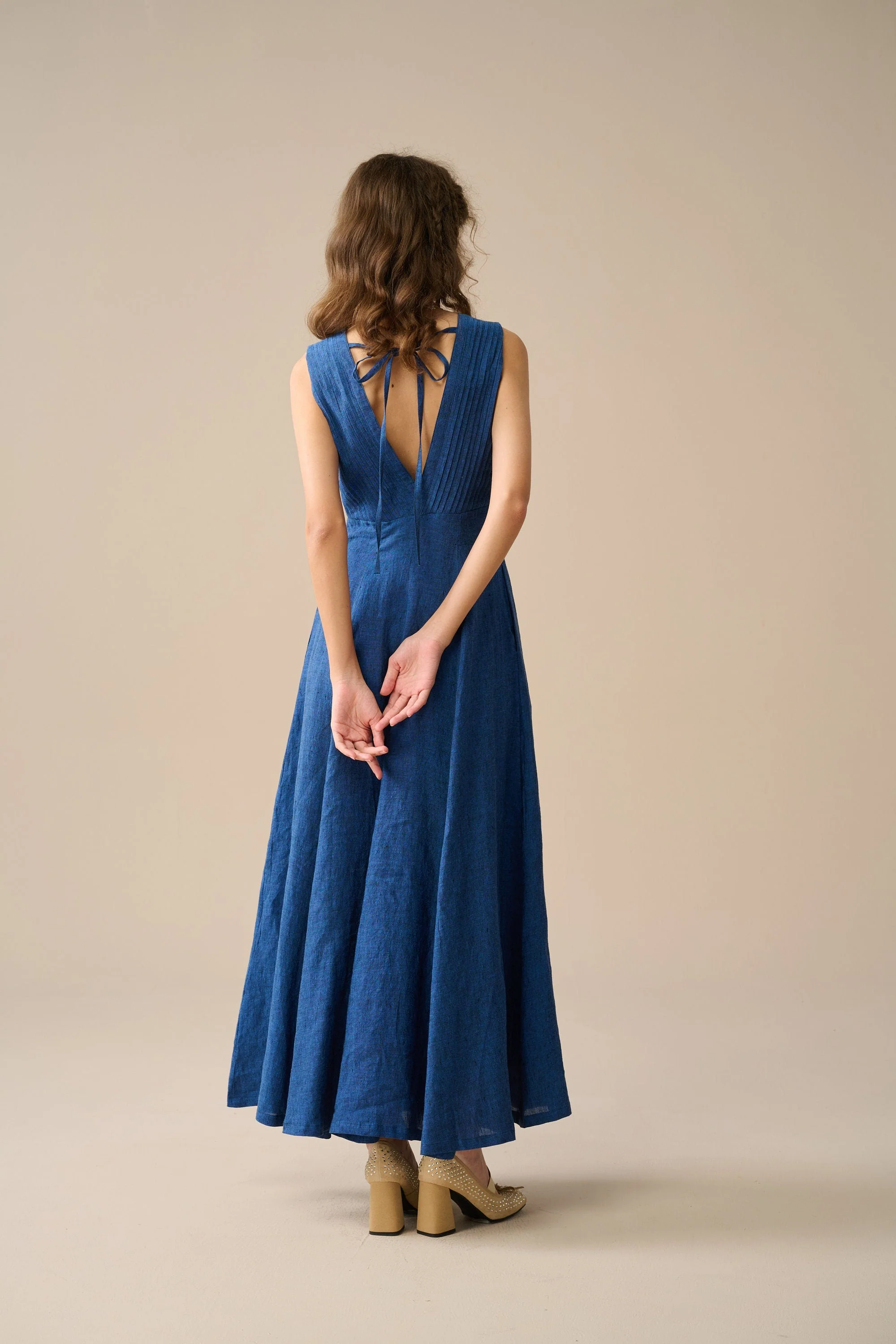 Rebecca 18 | Pleated Maxi Linen Dress - Image 10
