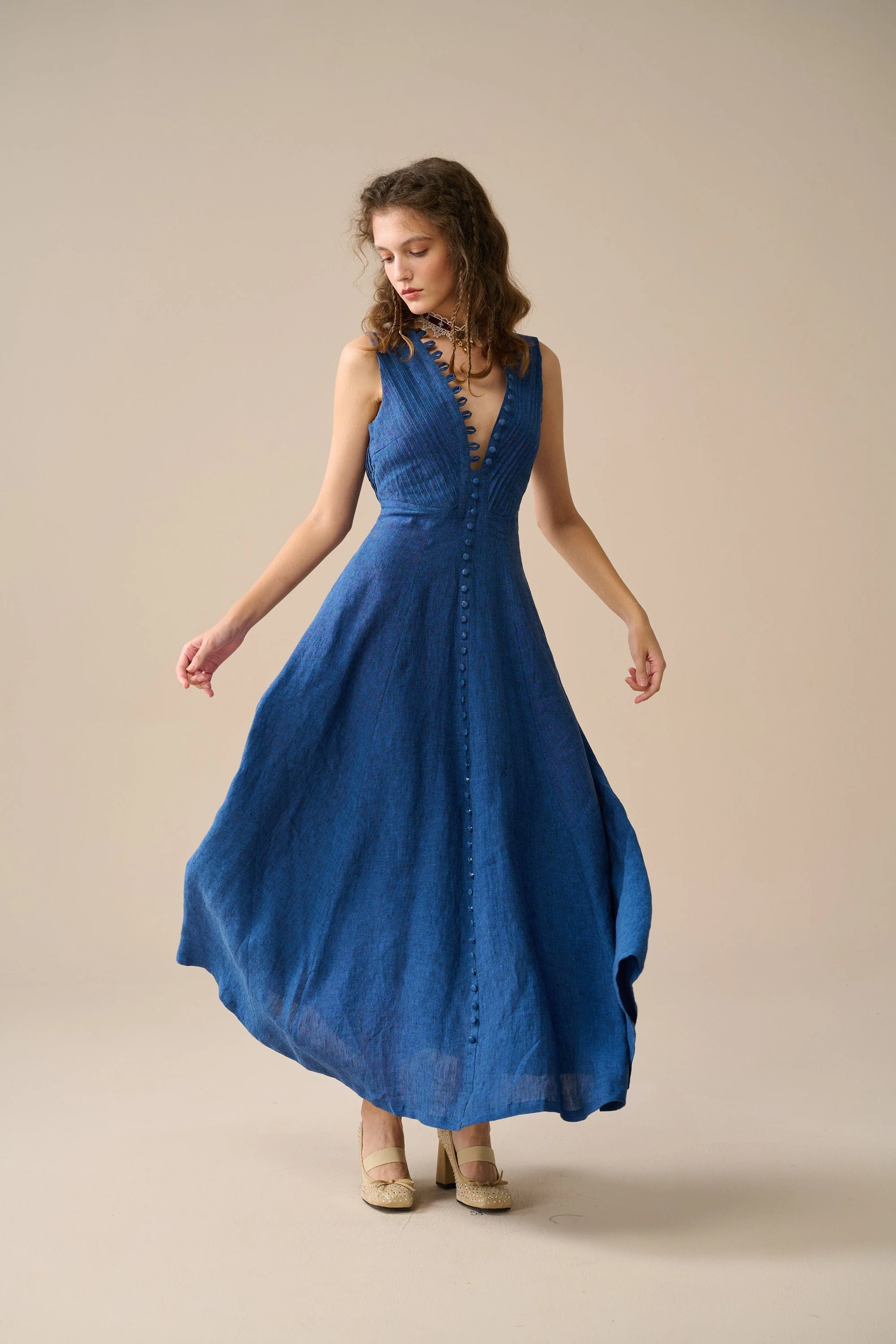 Rebecca 18 | Pleated Maxi Linen Dress - Image 12