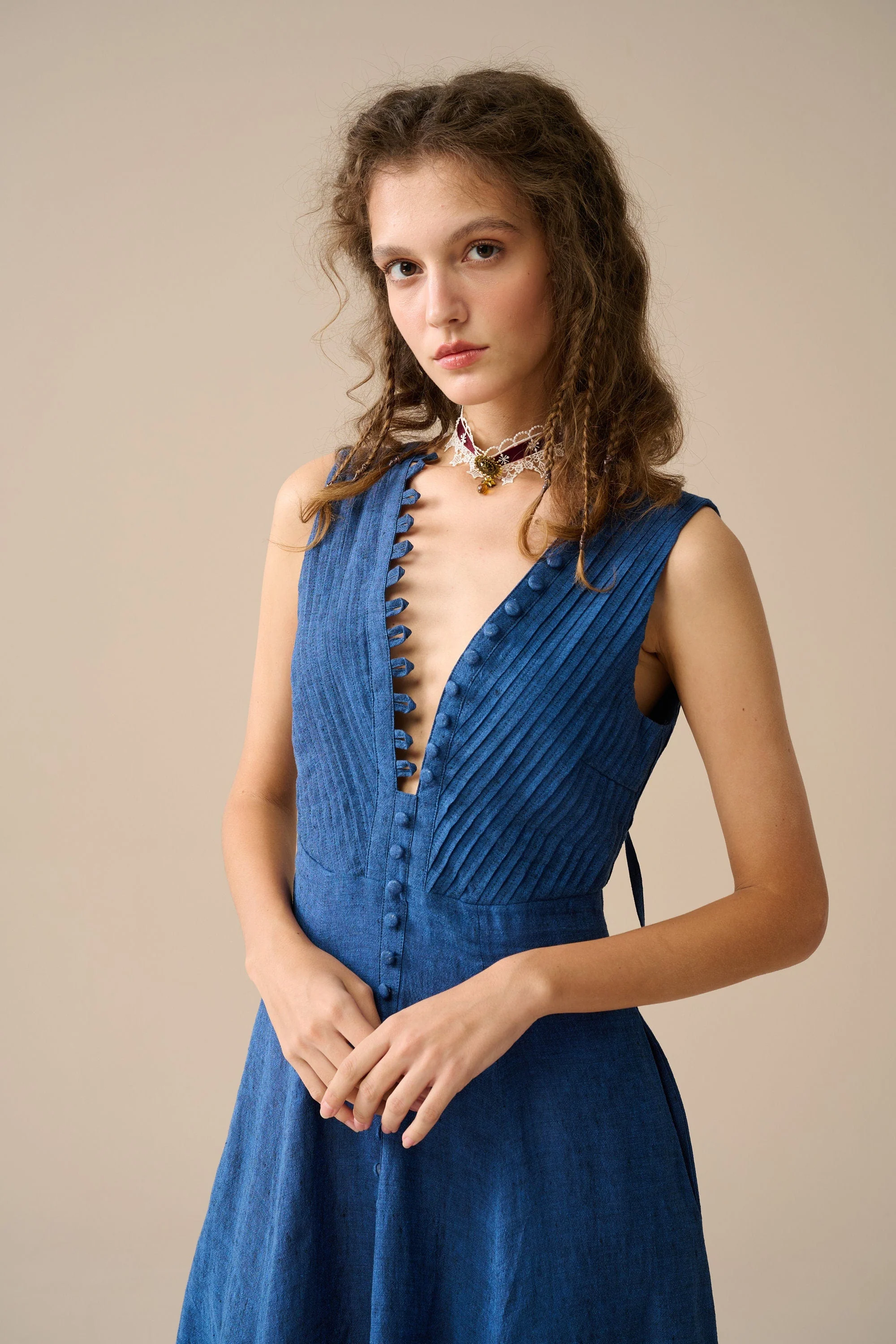 Rebecca 18 | Pleated Maxi Linen Dress - Image 13