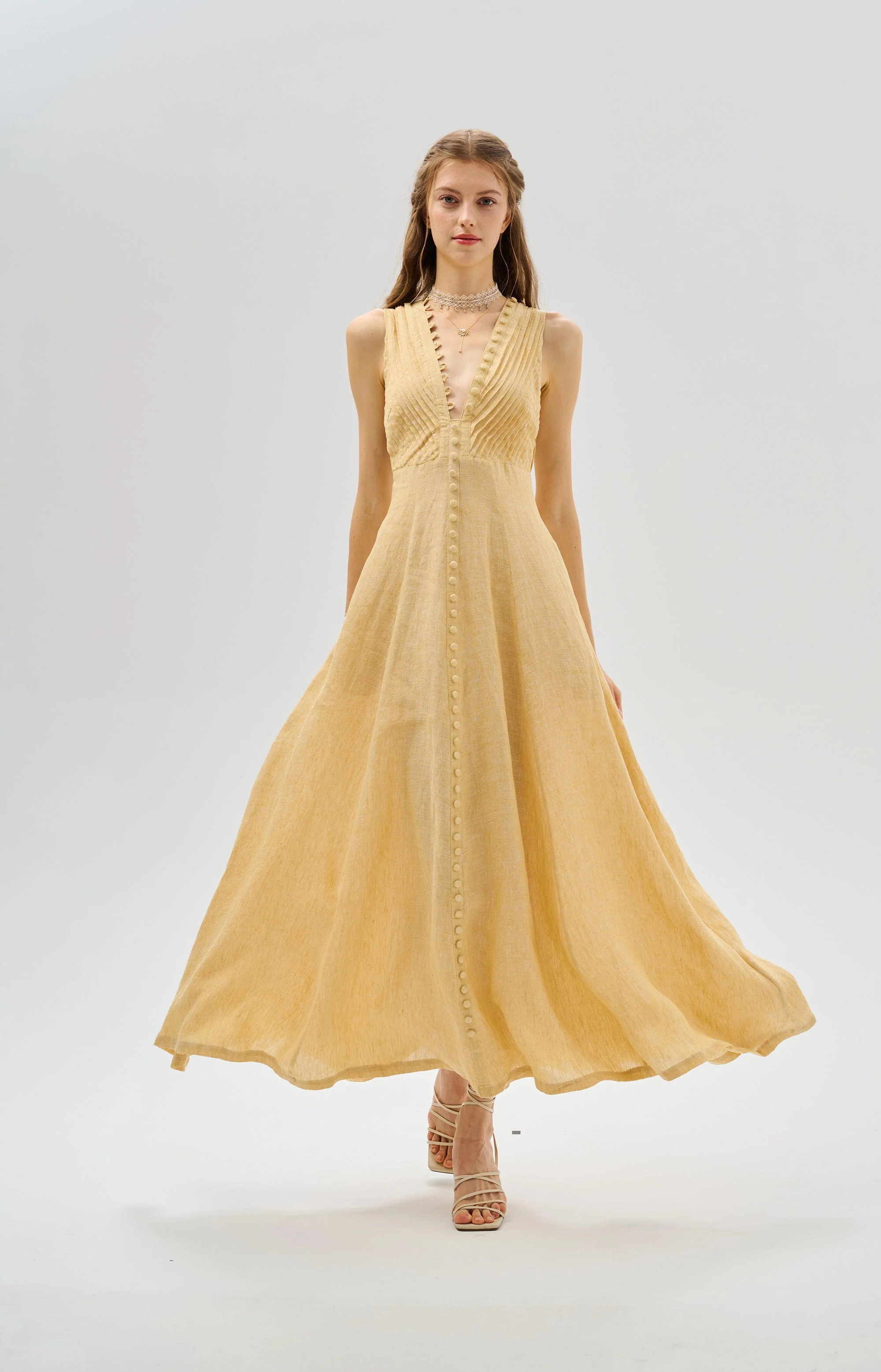 Rebecca 18 | Pleated Maxi Linen Dress - Image 14