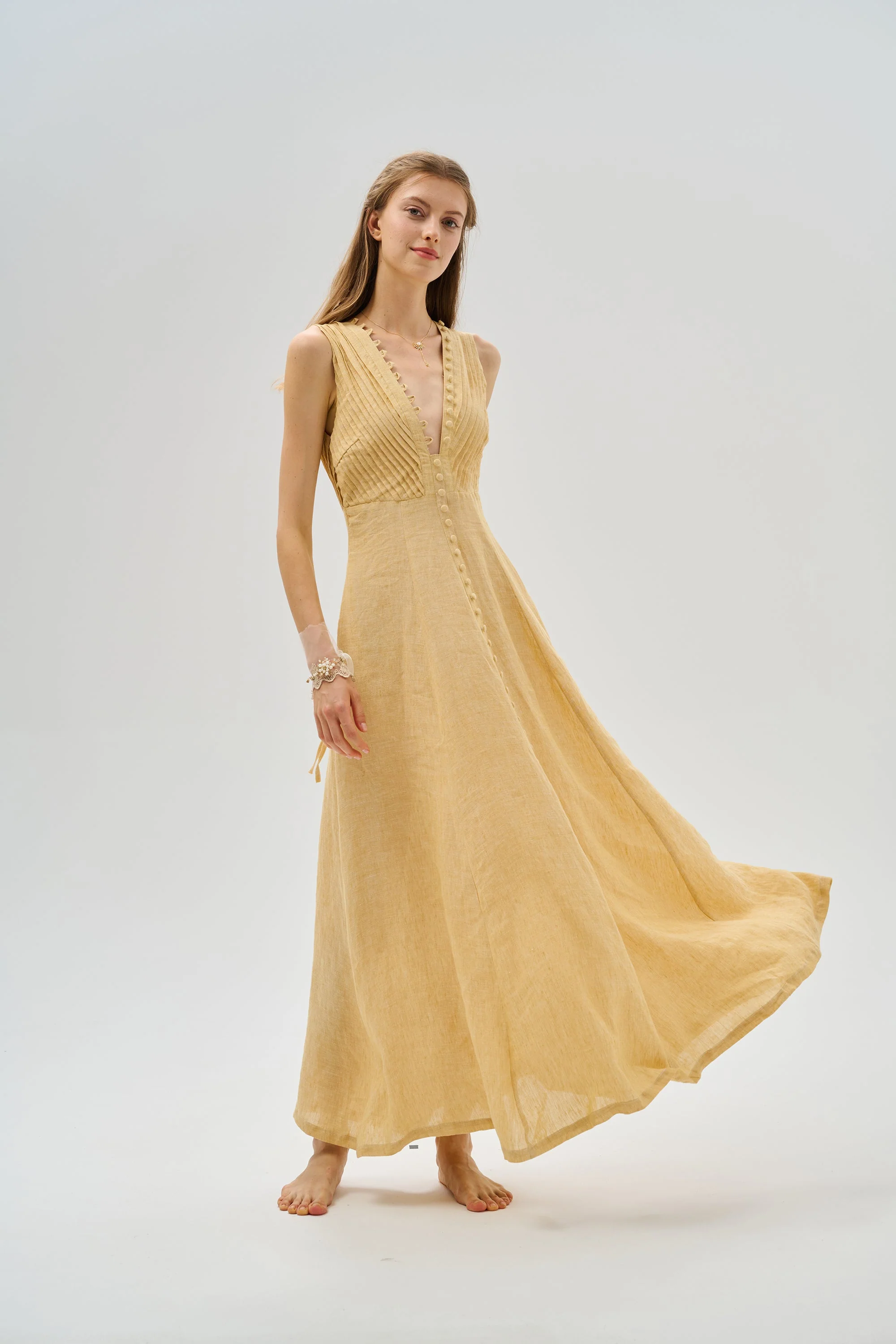 Rebecca 18 | Pleated Maxi Linen Dress - Image 15